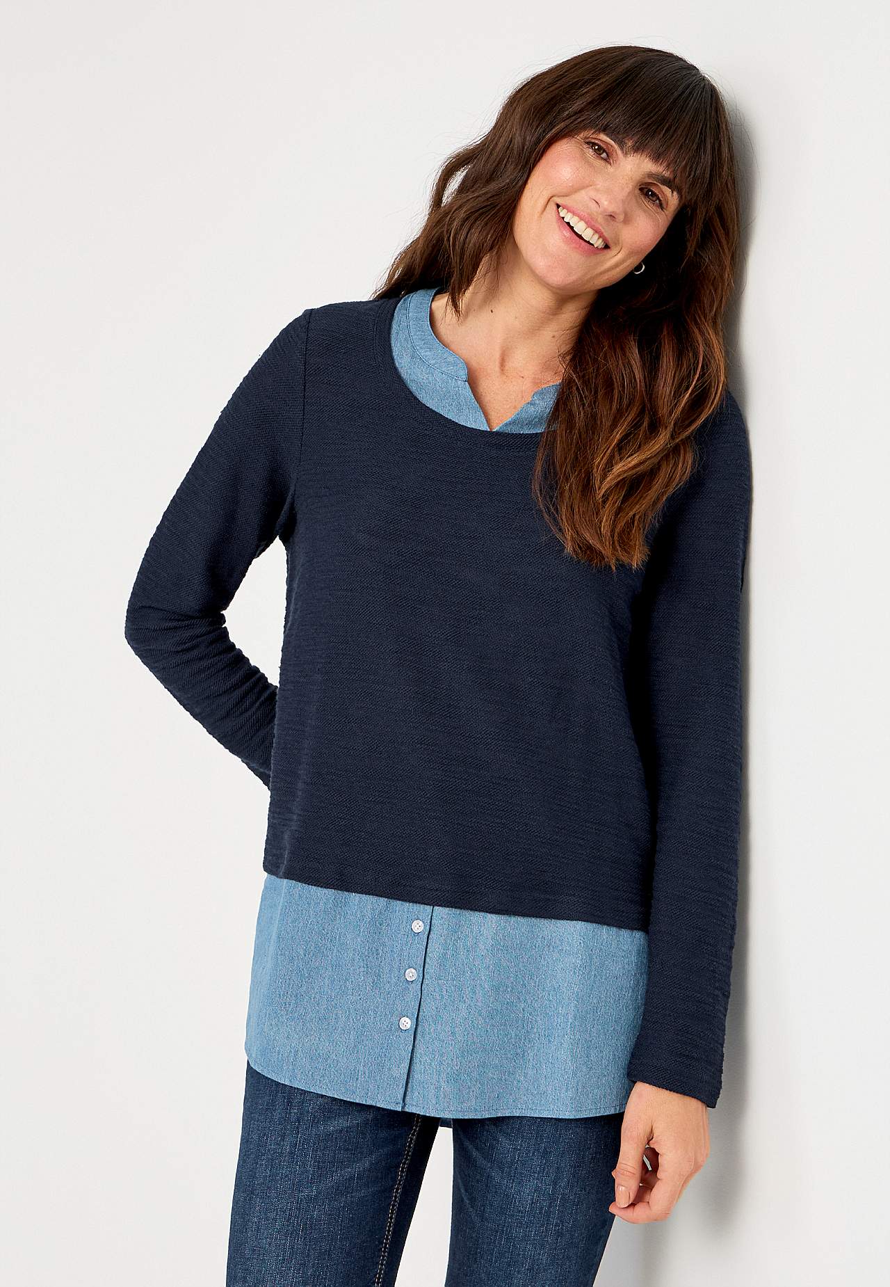 Jerseytunika med detaljer i denim