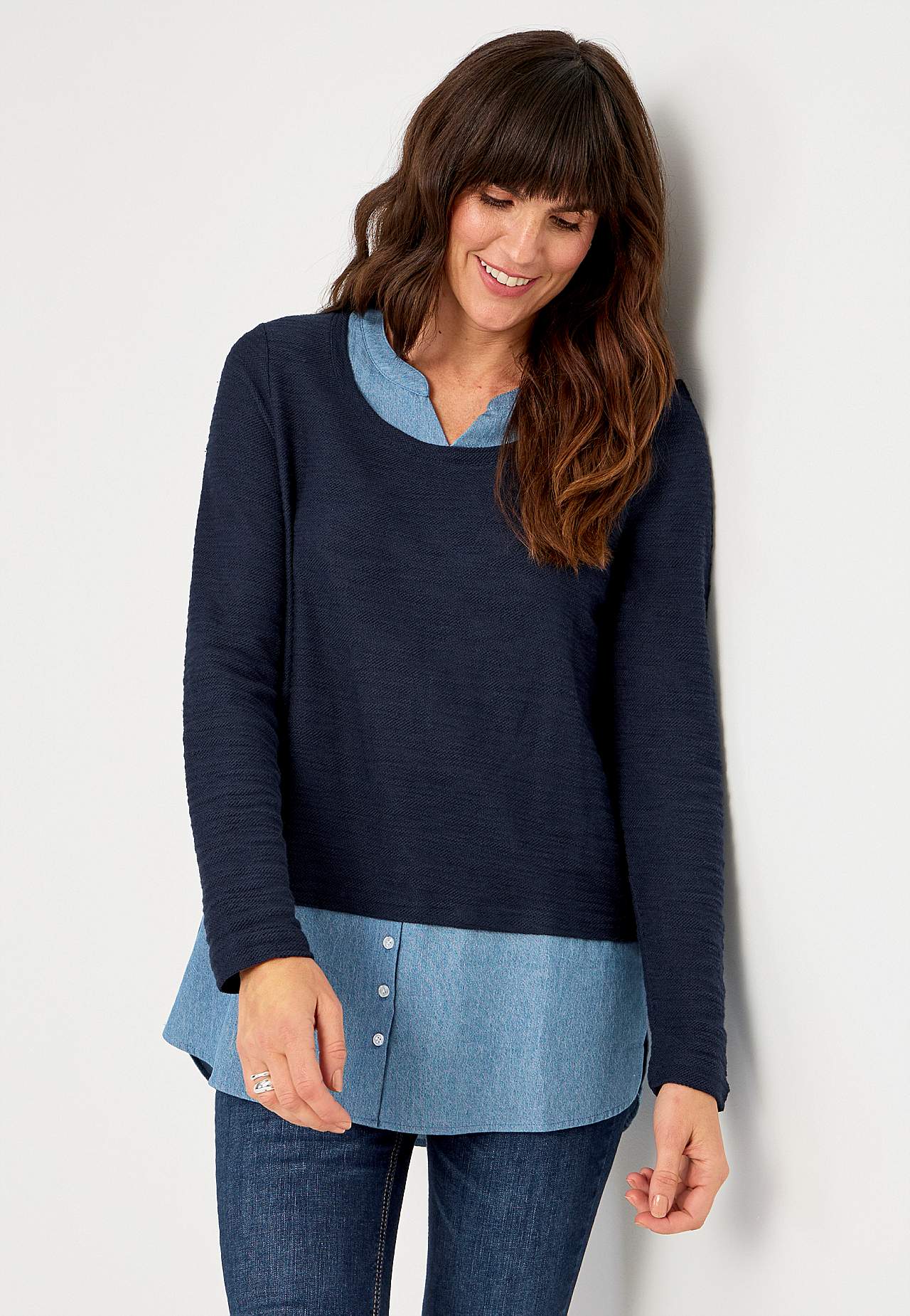 Jerseytunika med detaljer i denim