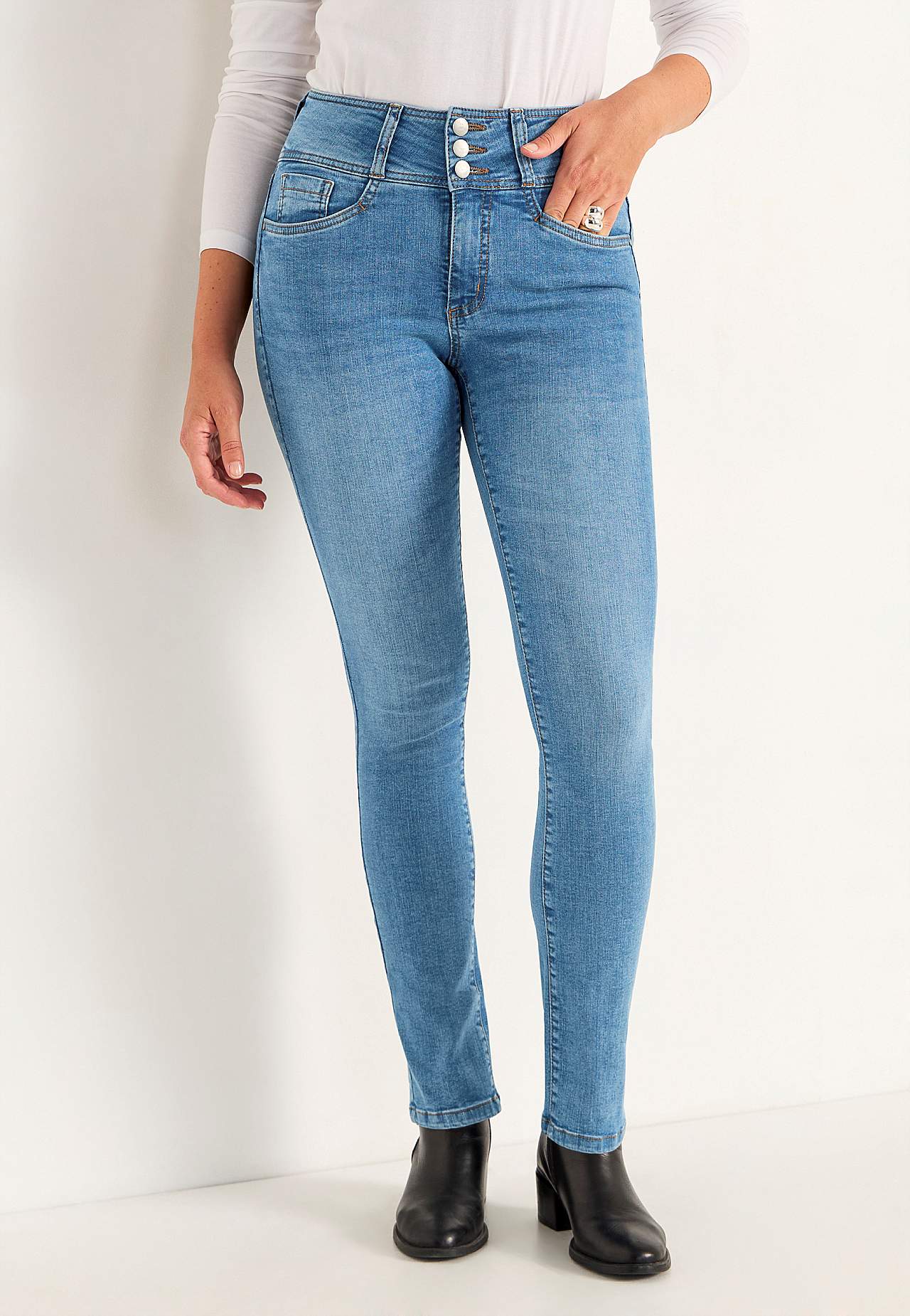Smalle jeans med høj talje - tre længder