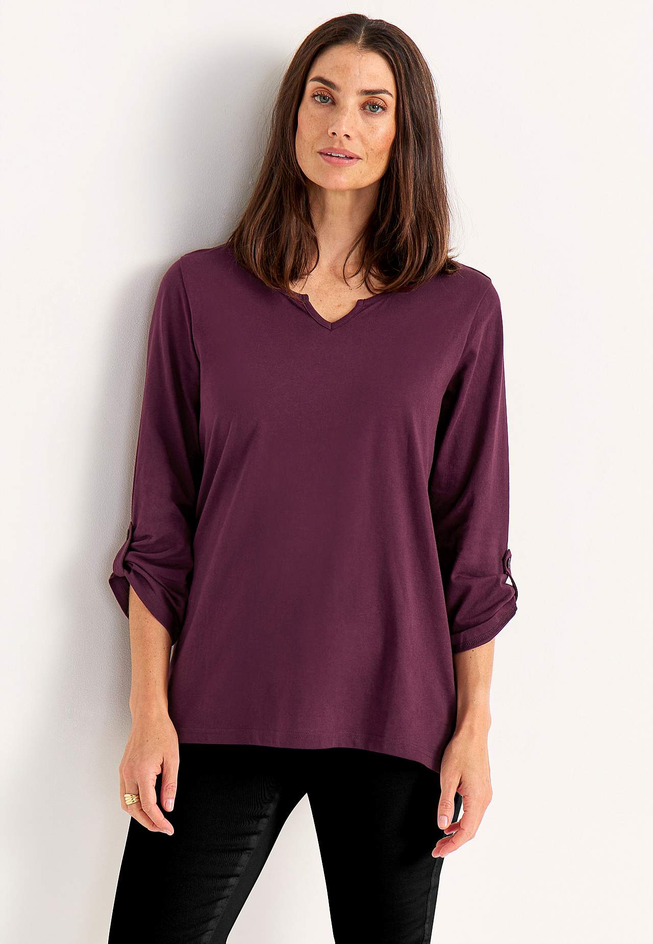 Jerseytop med 3/4 lange ærmer