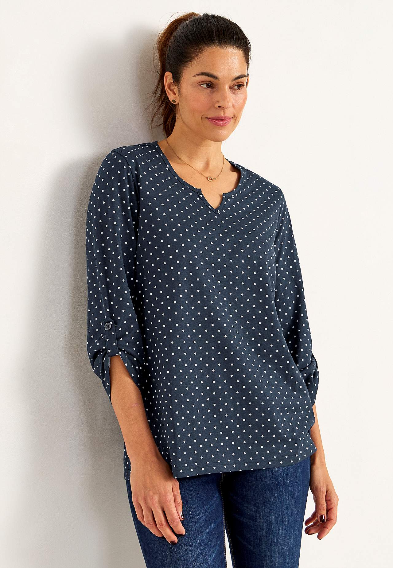 Jerseytop med 3/4 lange ærmer