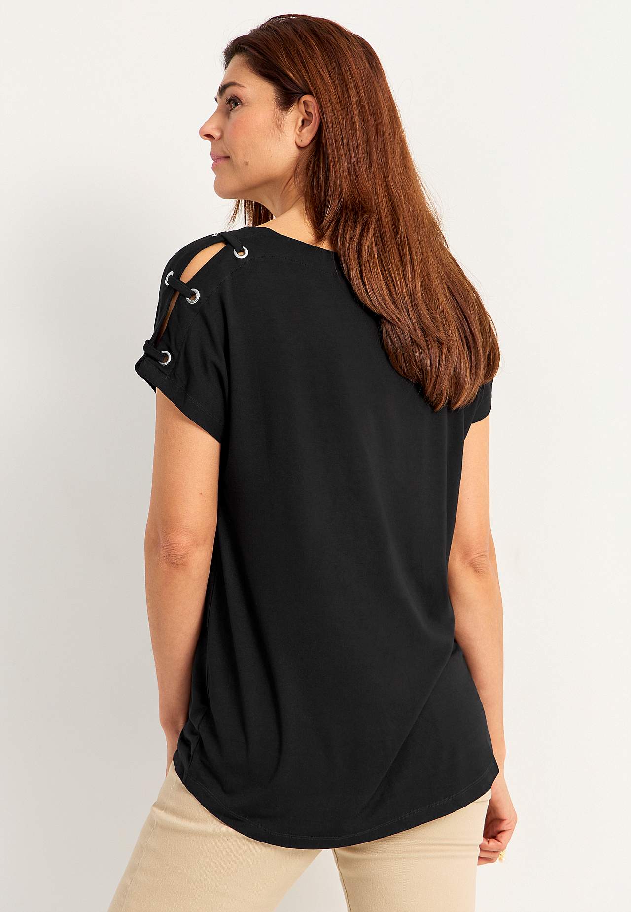 Jerseytop med dekoration på skulderen