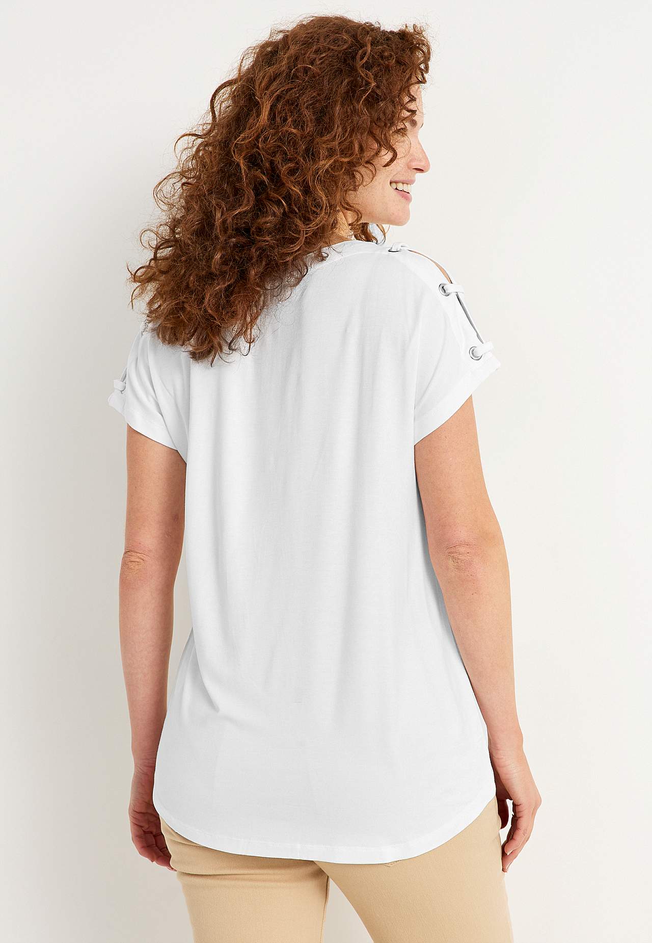 Jerseytop med dekoration på skulderen