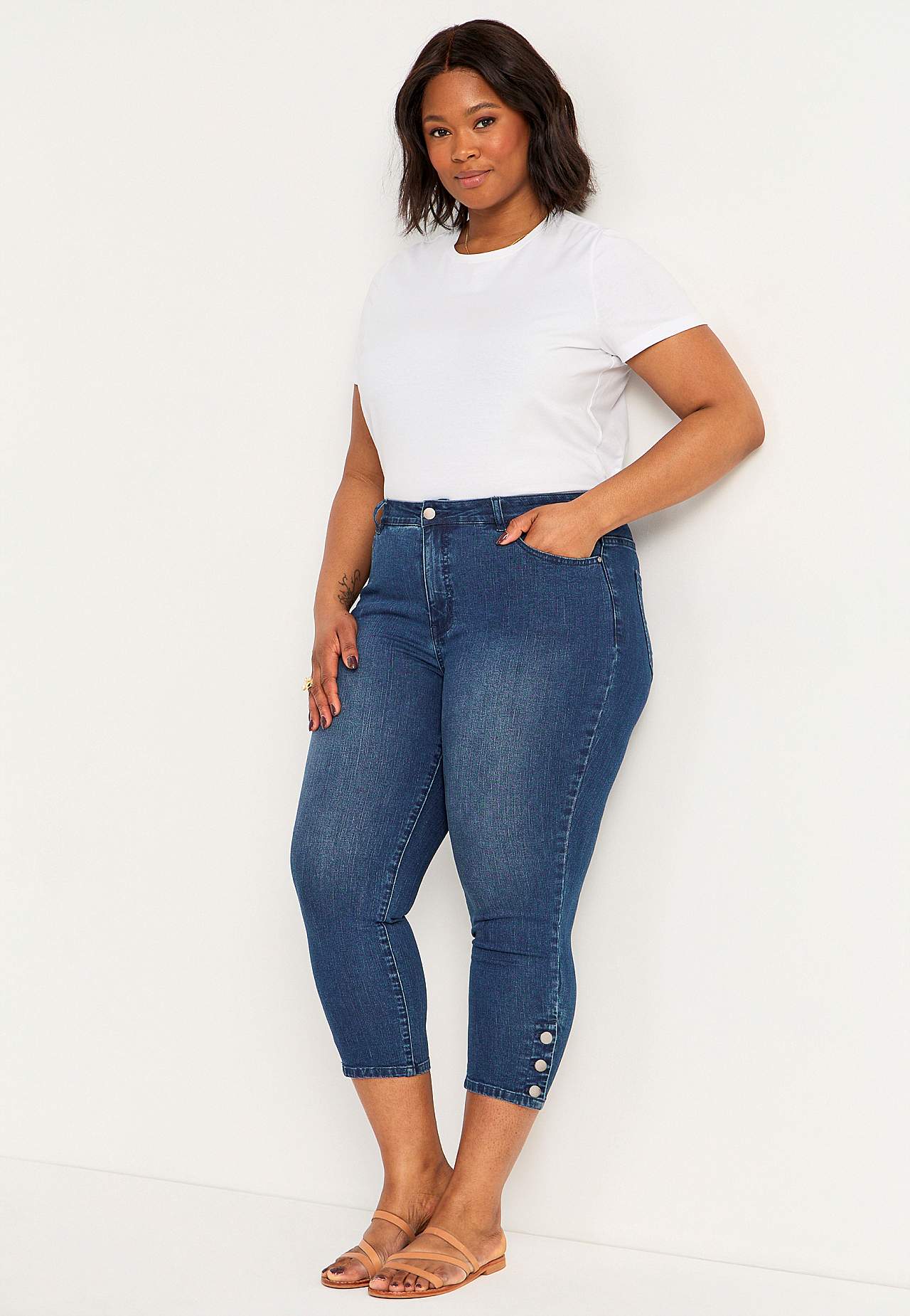 Crop jeans med design med fem lommer