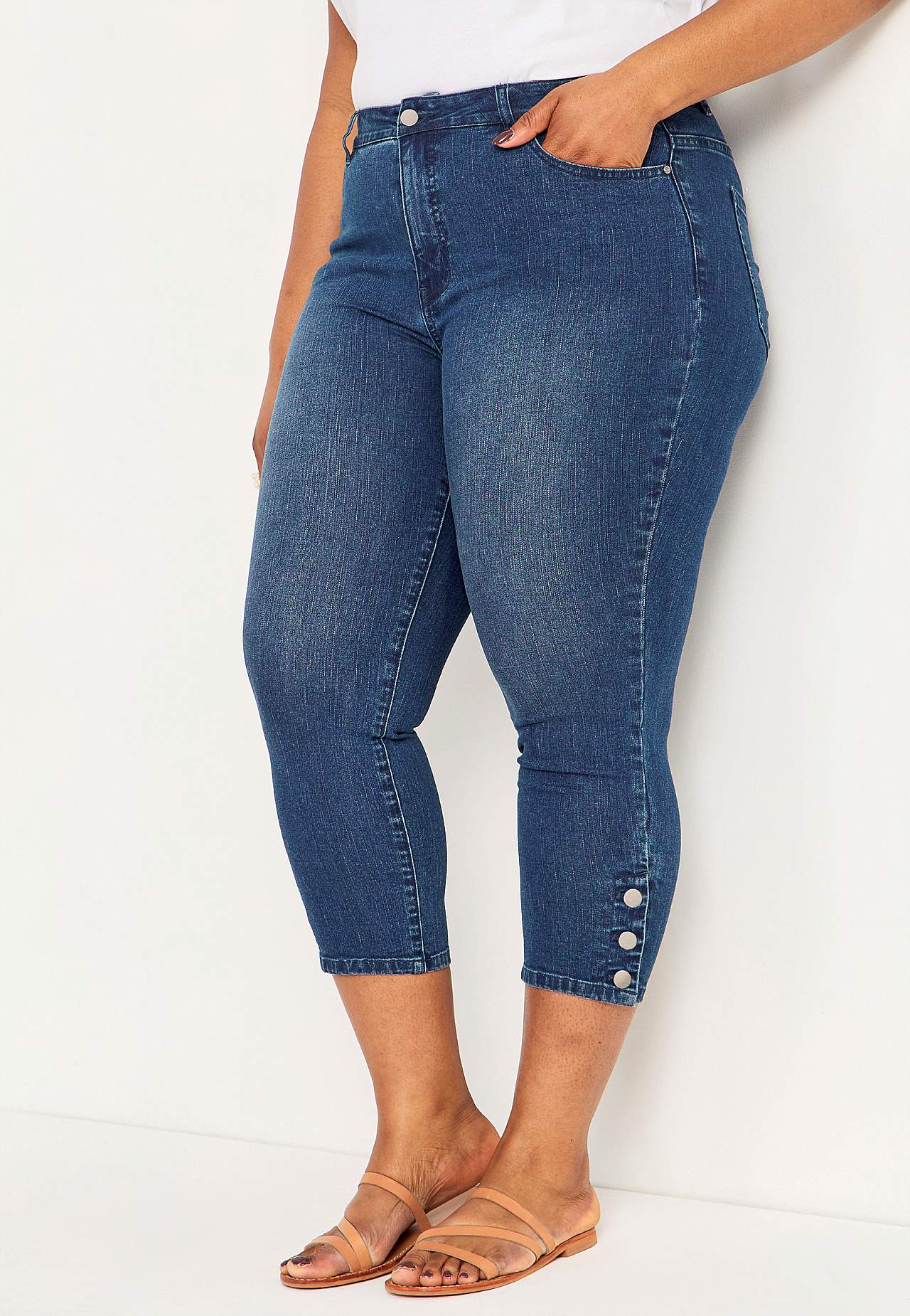 Crop jeans med design med fem lommer