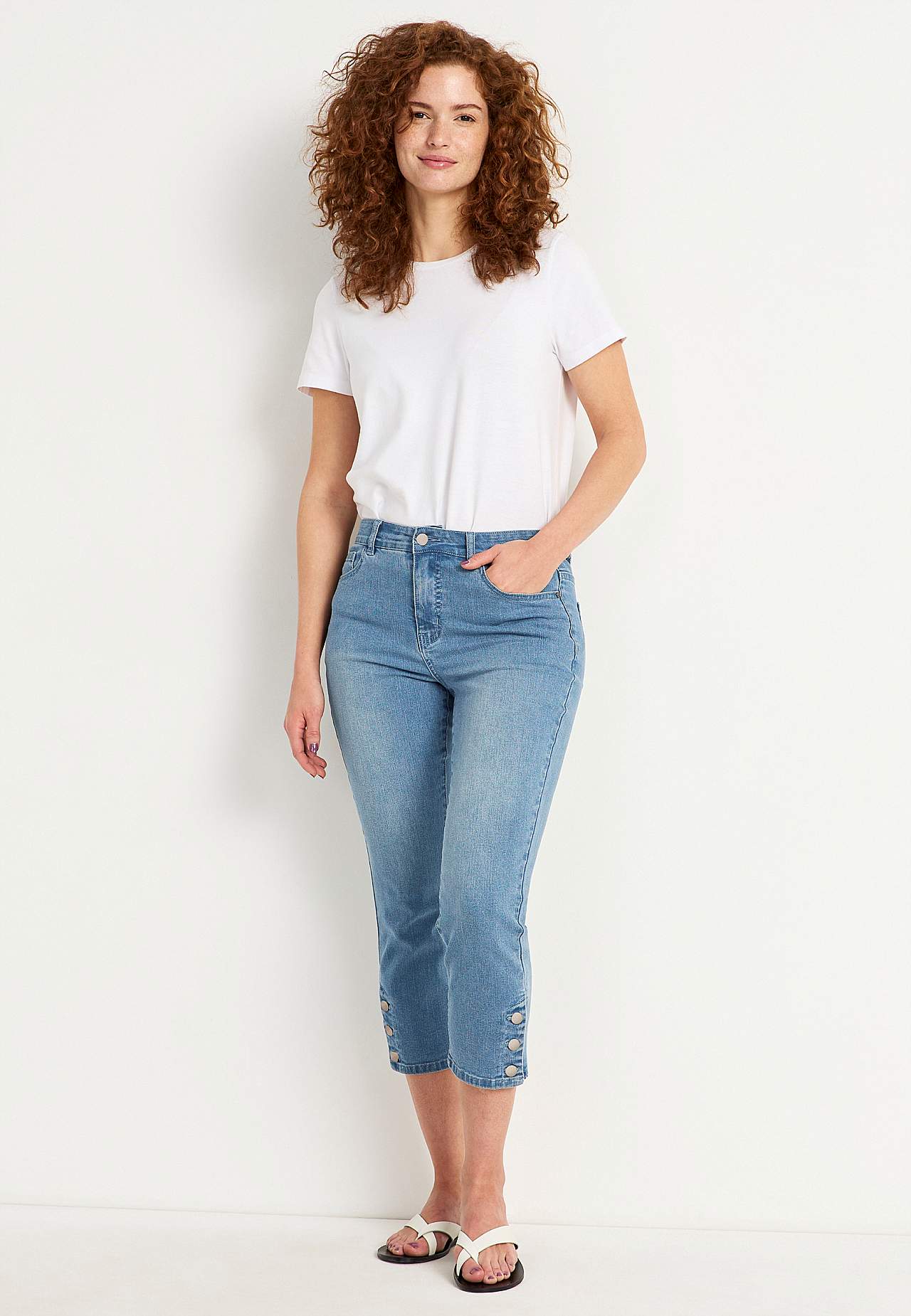 Crop jeans med design med fem lommer
