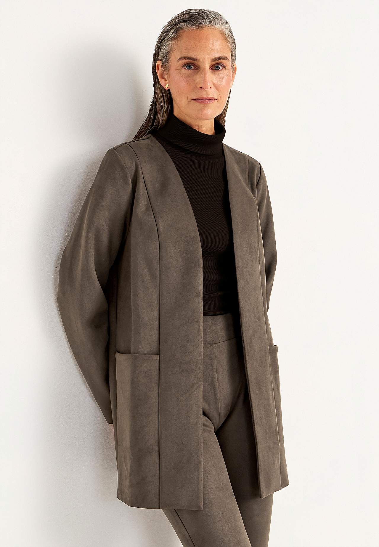 Trikotjakke med ruskindslook