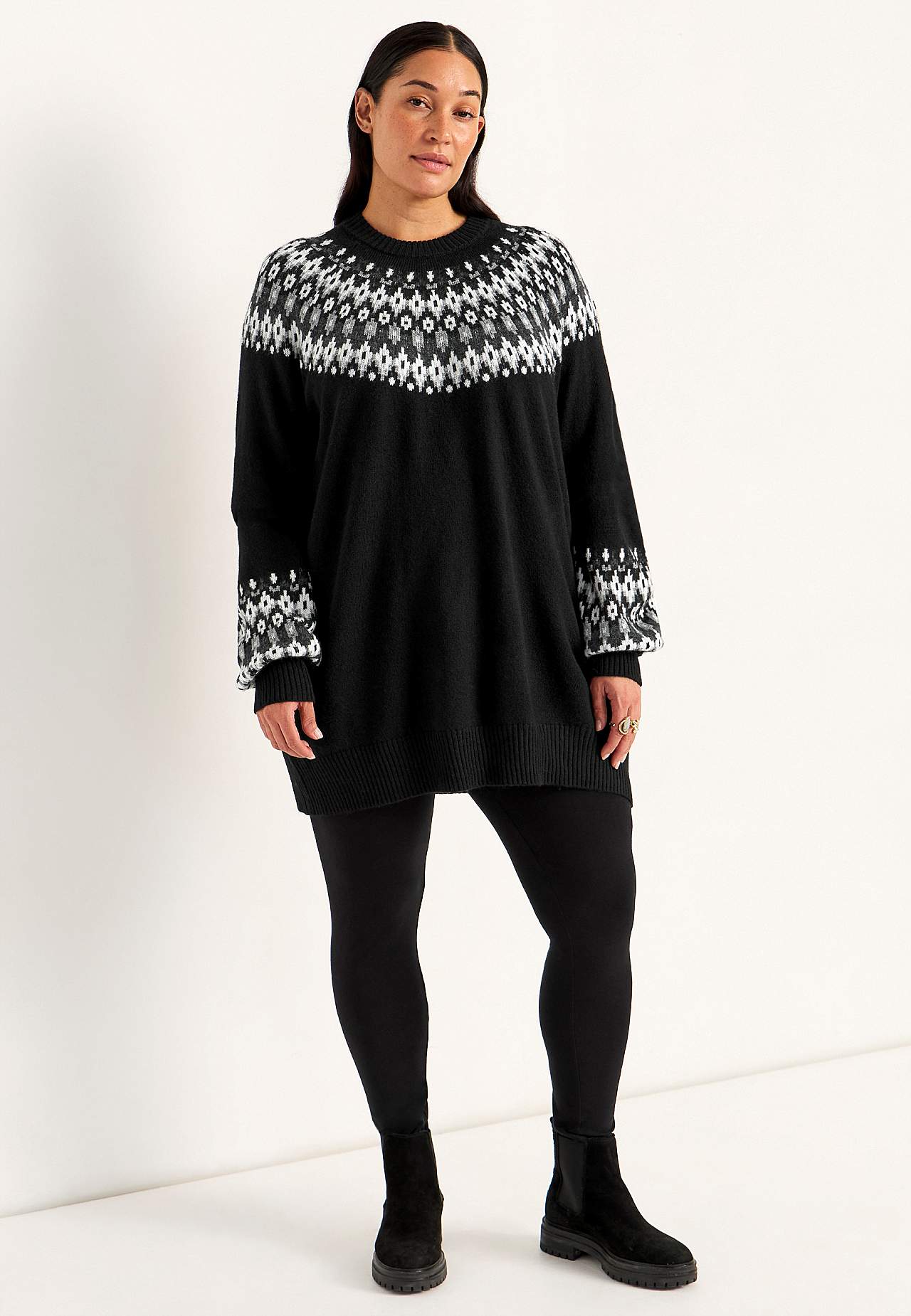 Strikket, jacquardmønstret trøje