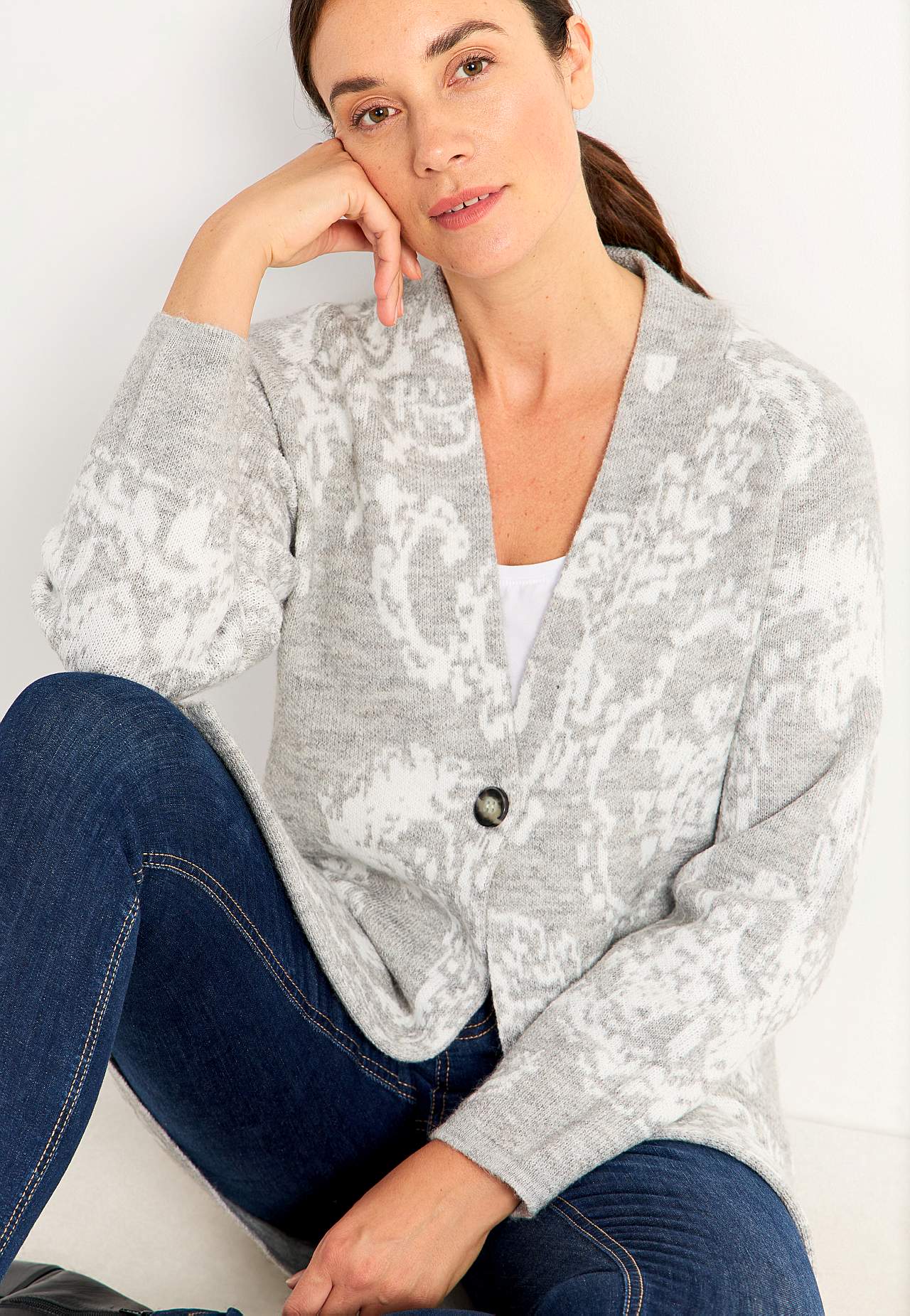 Jacquard-strikket cardigan