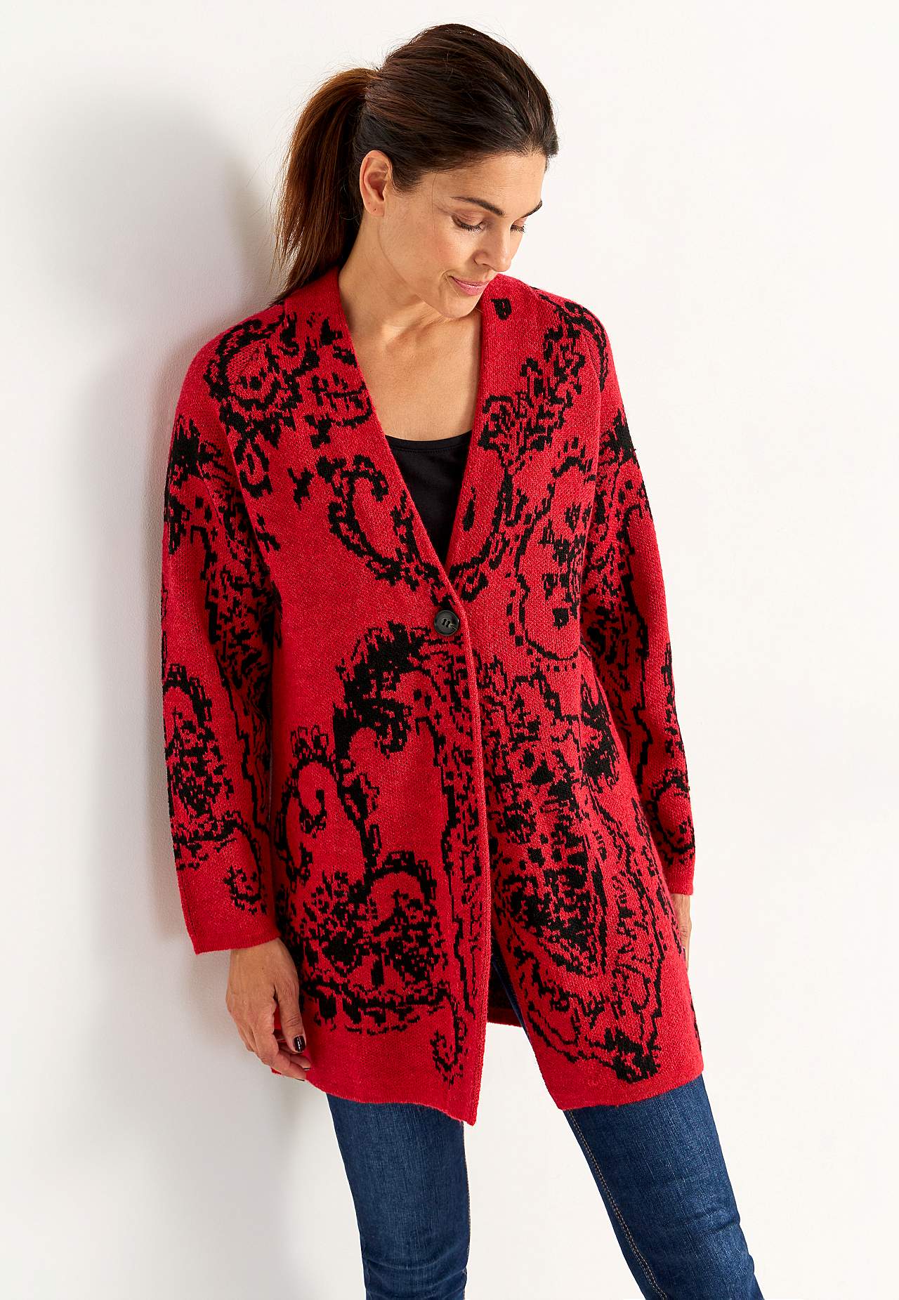 Jacquard-strikket cardigan