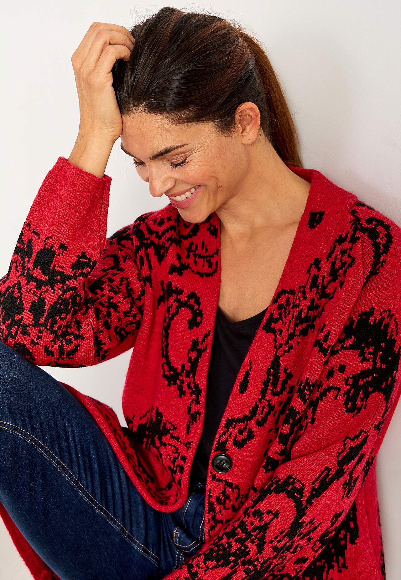 Jacquard-strikket cardigan