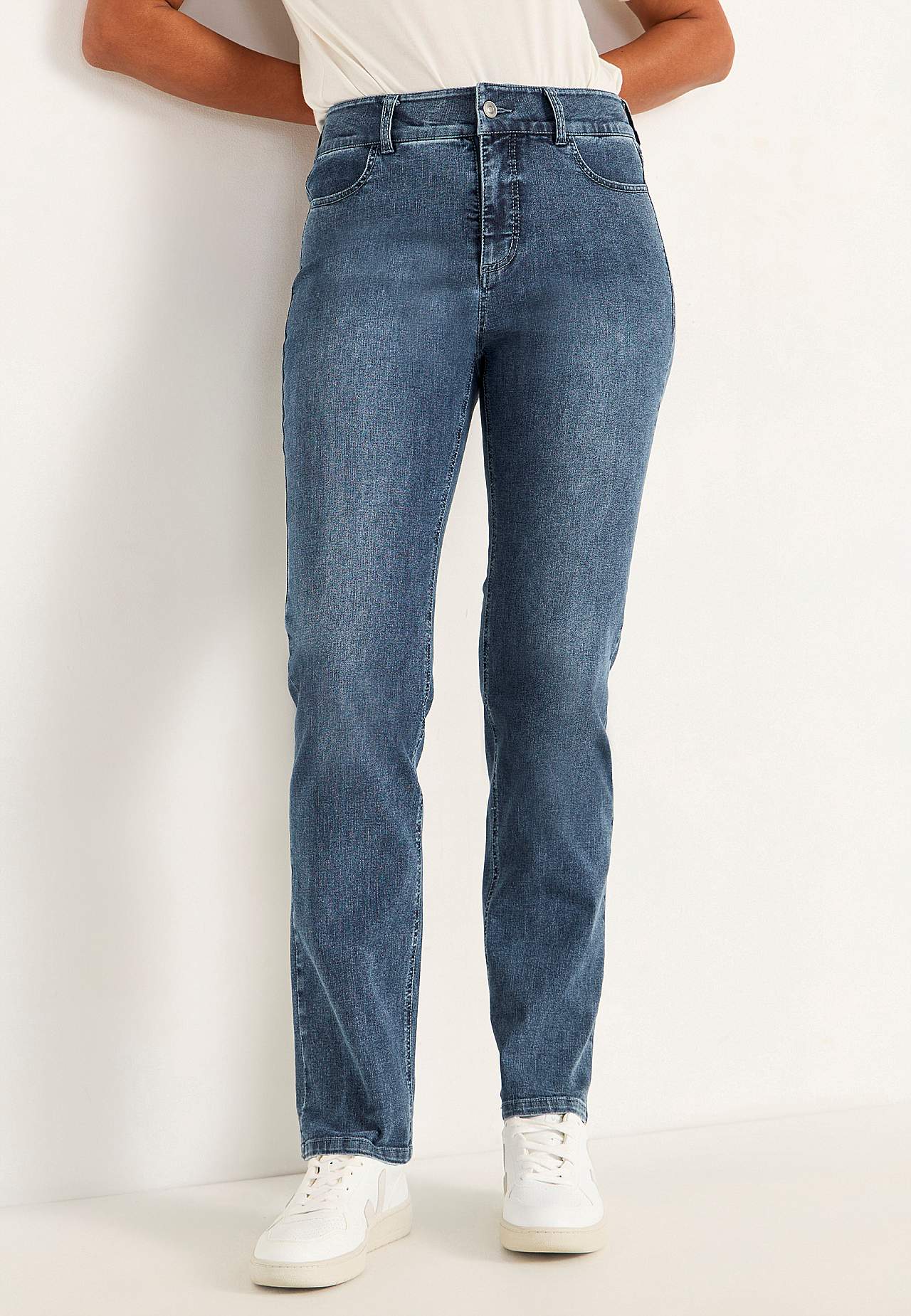 Lige jeans i denim med superstræk