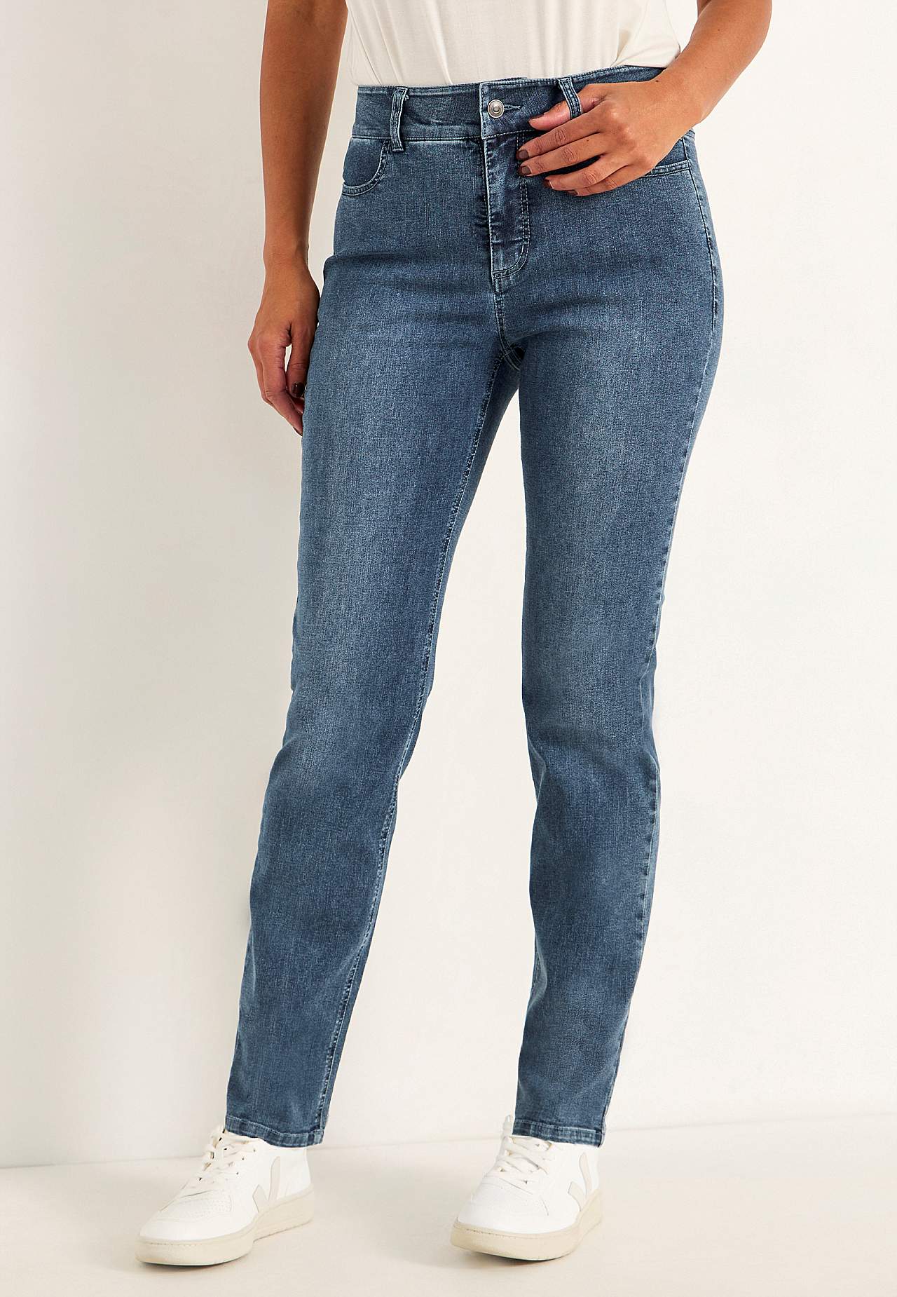 Lige jeans i denim med superstræk