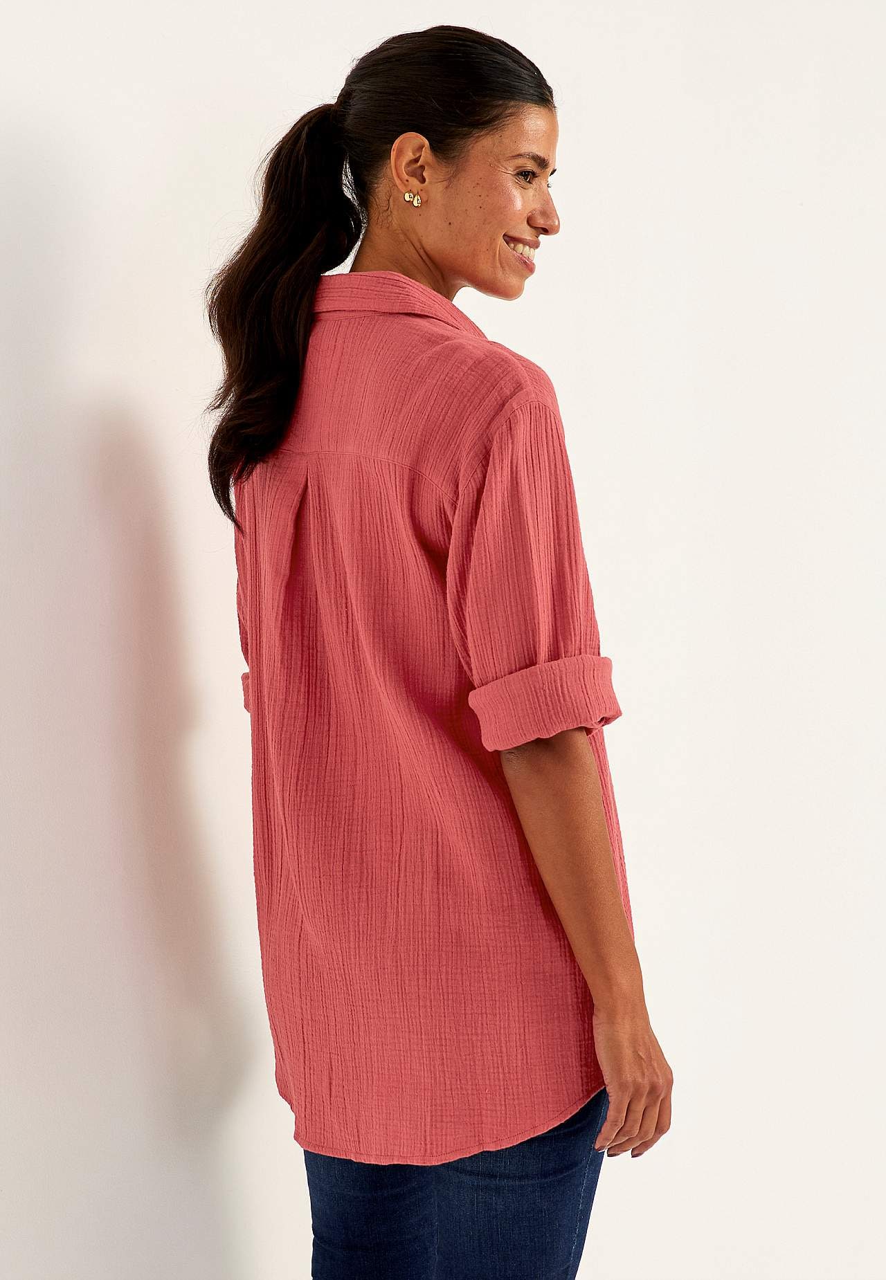 Lang skjorte i rynket bomuld