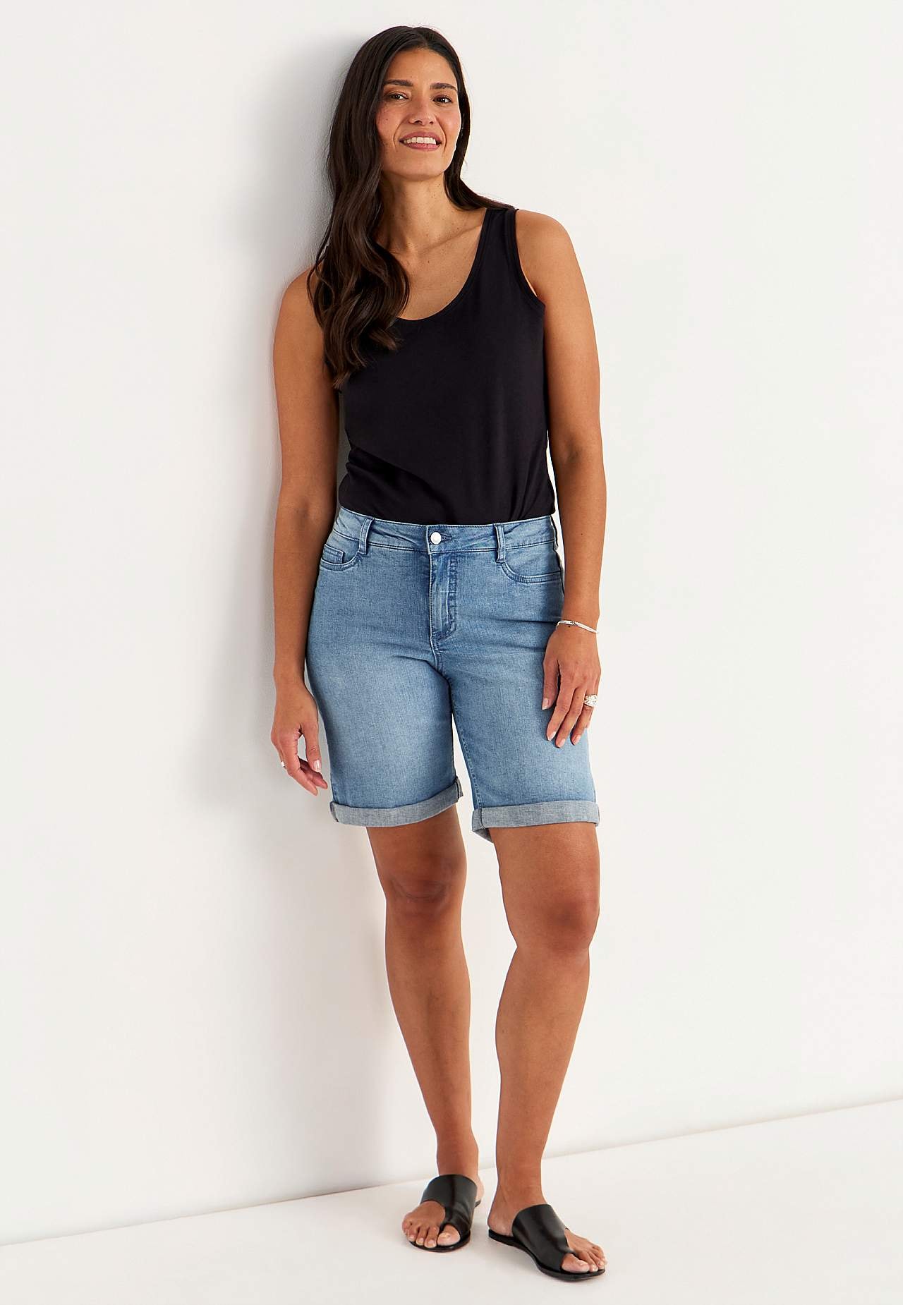 Denimshorts med komfortabelt stræk