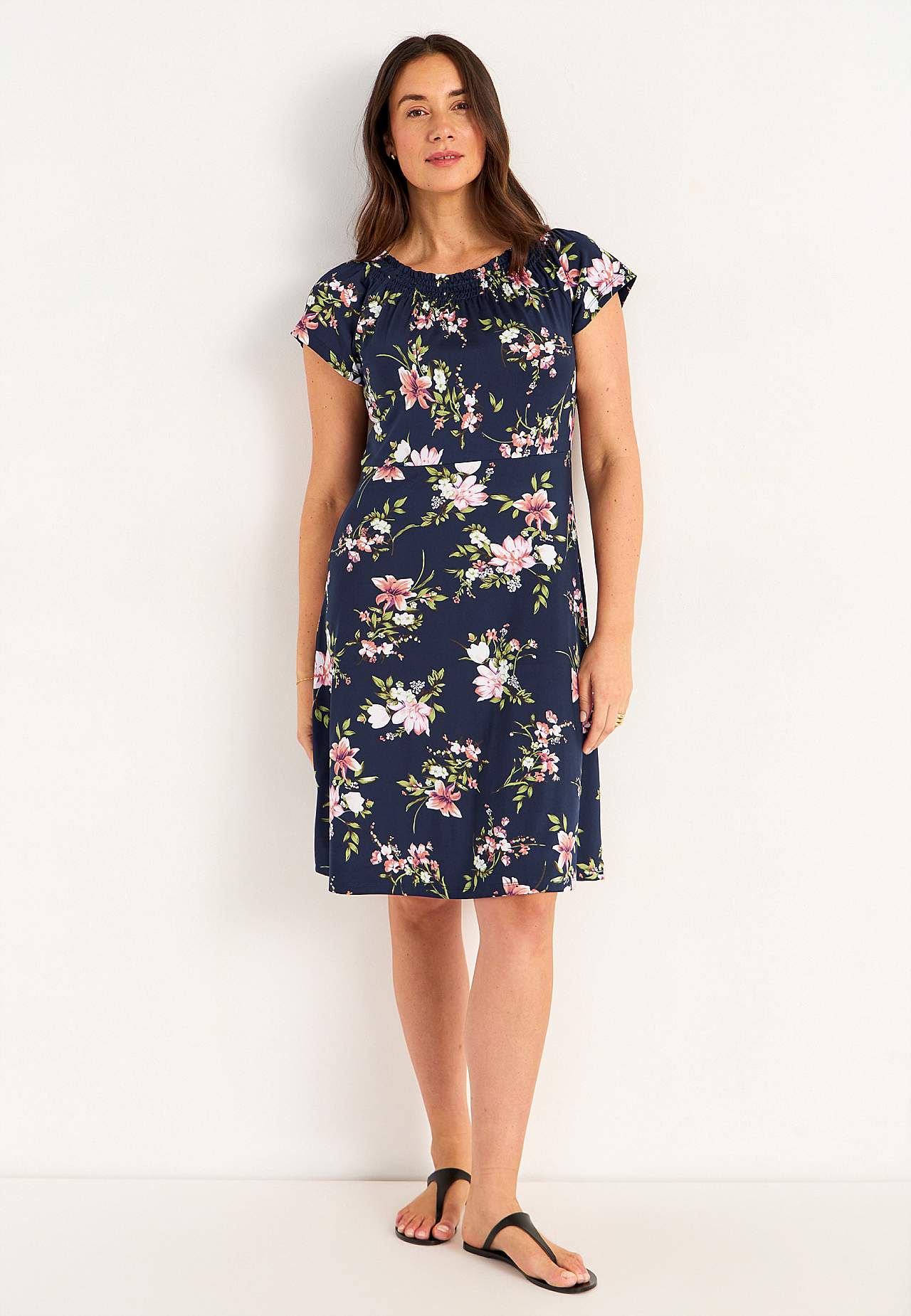 Jerseykjole med et blomstermønster