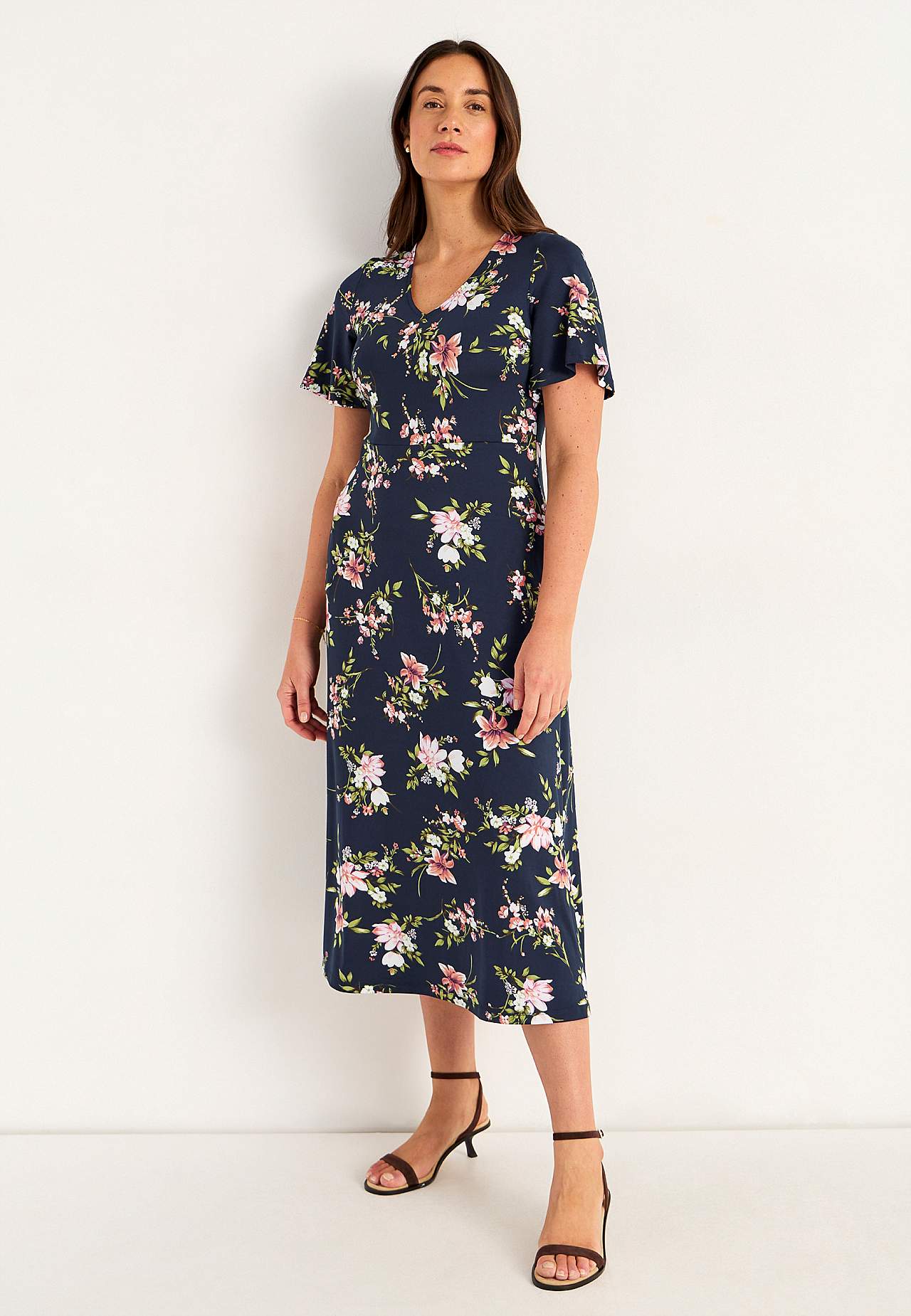 Jerseykjole med et blomstermønster