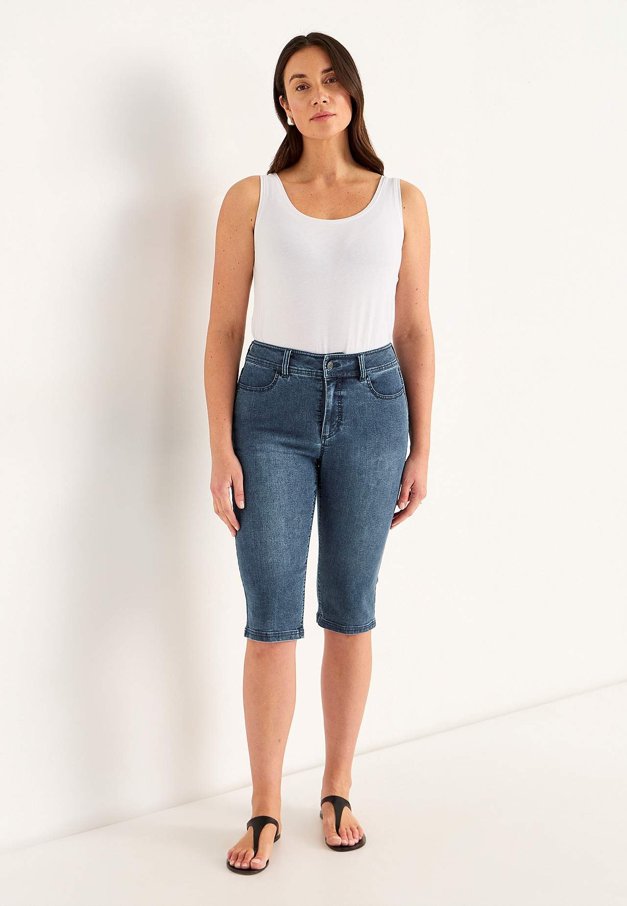 Crop jeans med superstræk