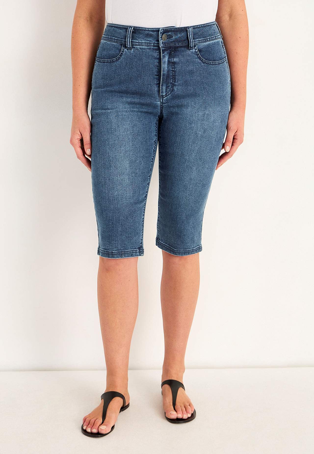 Crop jeans med superstræk