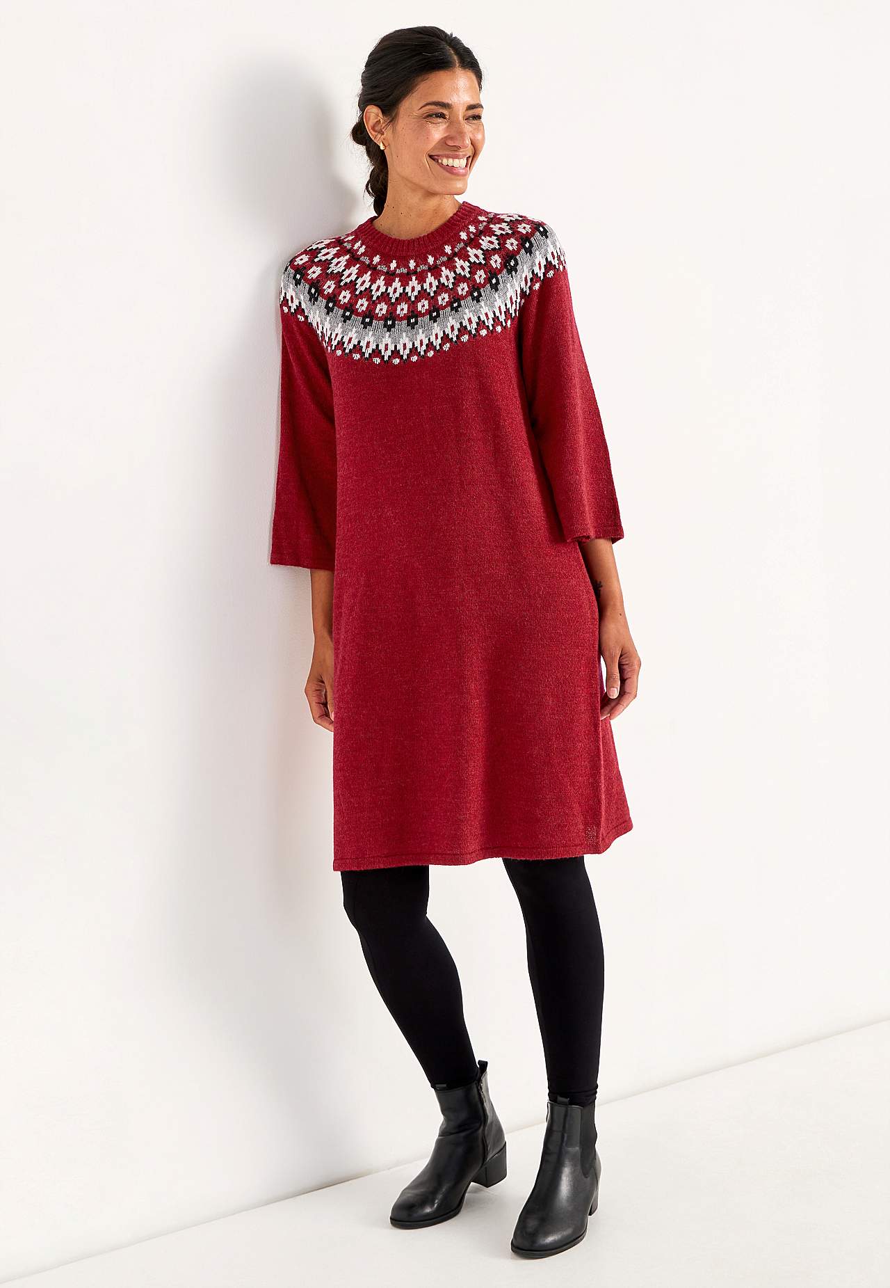 Strikket, jacquardmønstret kjole