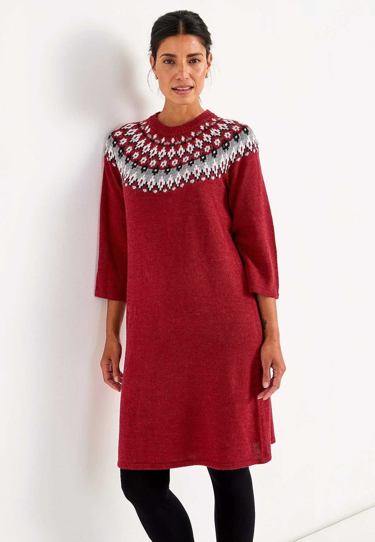 Strikket, jacquardmønstret kjole