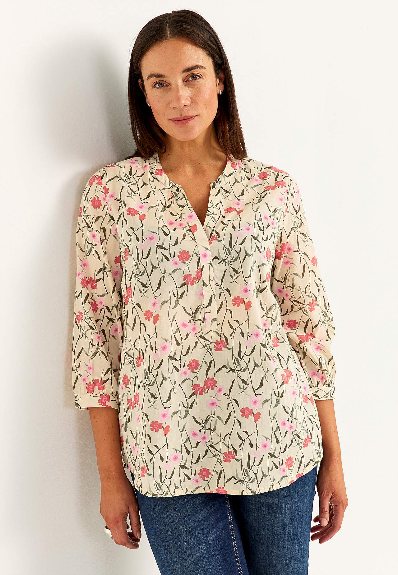 Vævet tunika med et blomstermønster