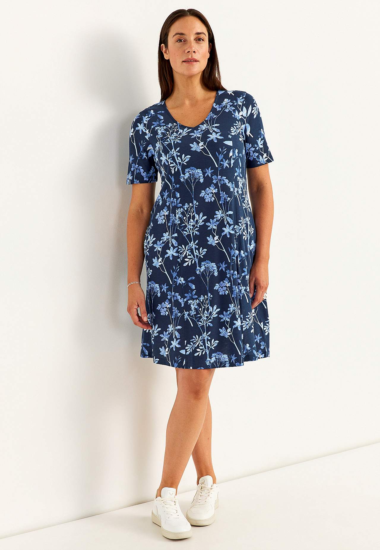 Mønstret jerseykjole med lommer