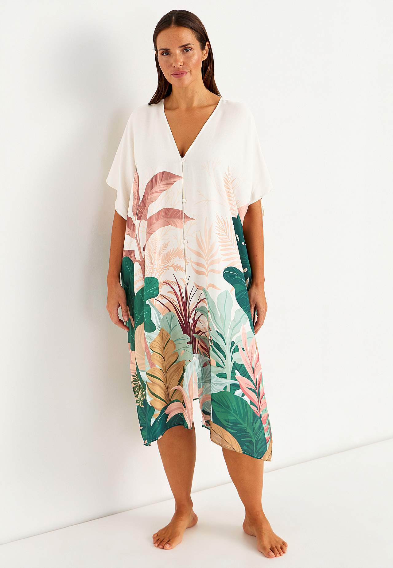 Mønstret strandkaftan med knapper