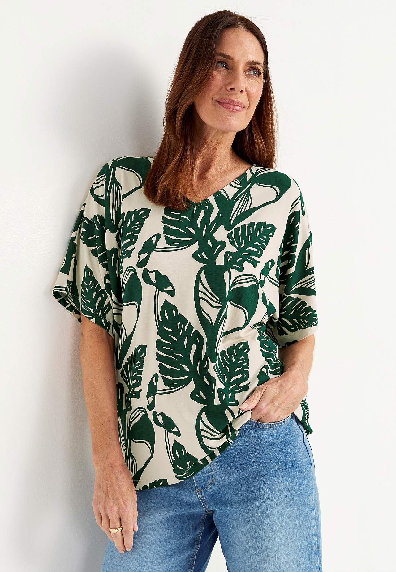 Jerseytop med kimonoærme