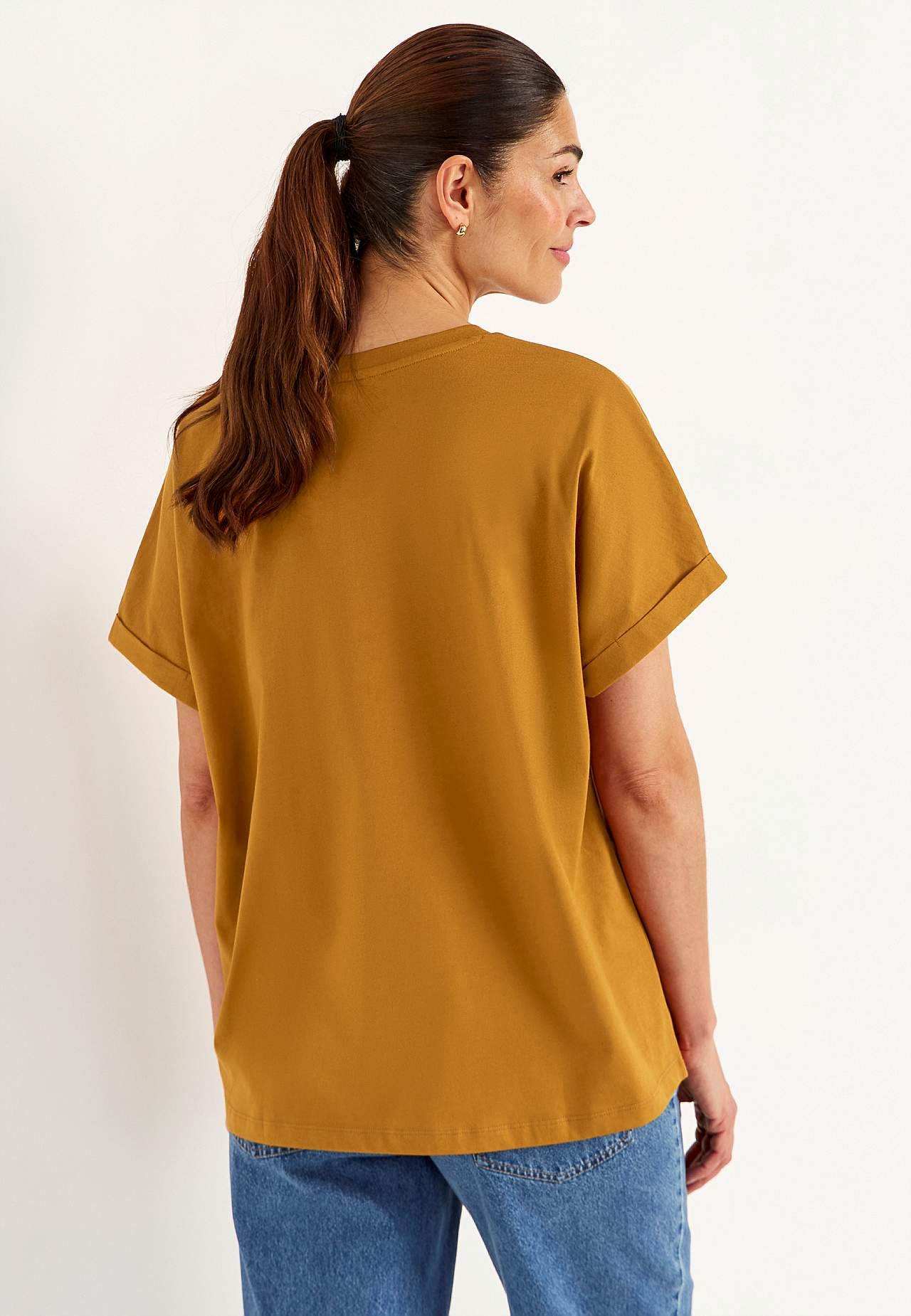 Jerseytop med korte, foldede ærmer