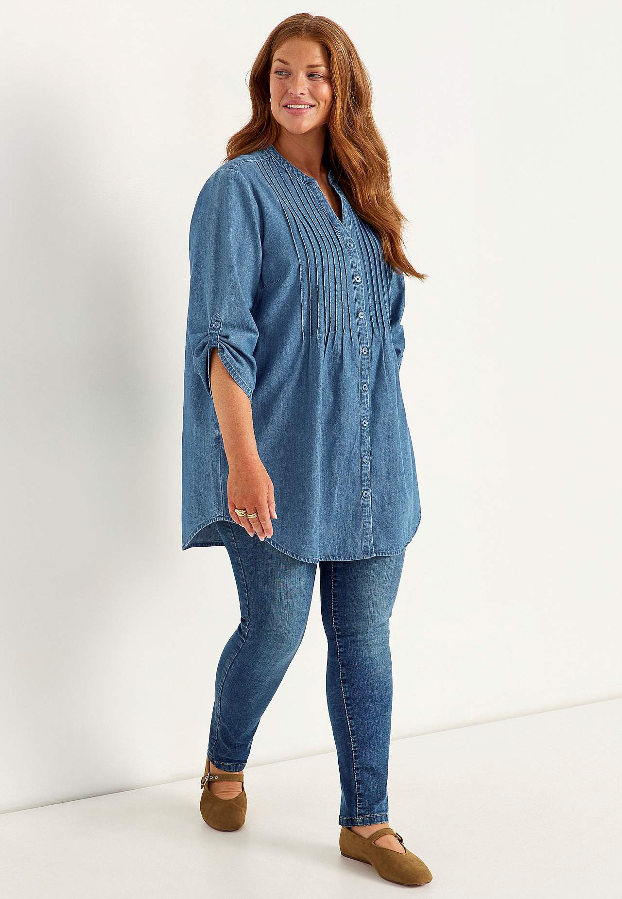Luftig tunika i let denim med lommer
