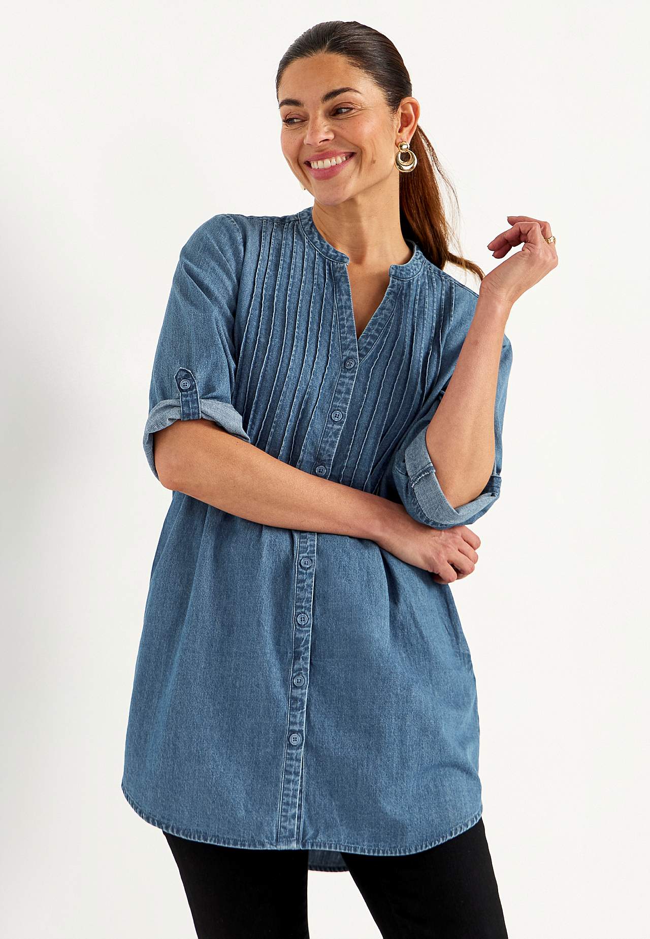Luftig tunika i let denim med lommer