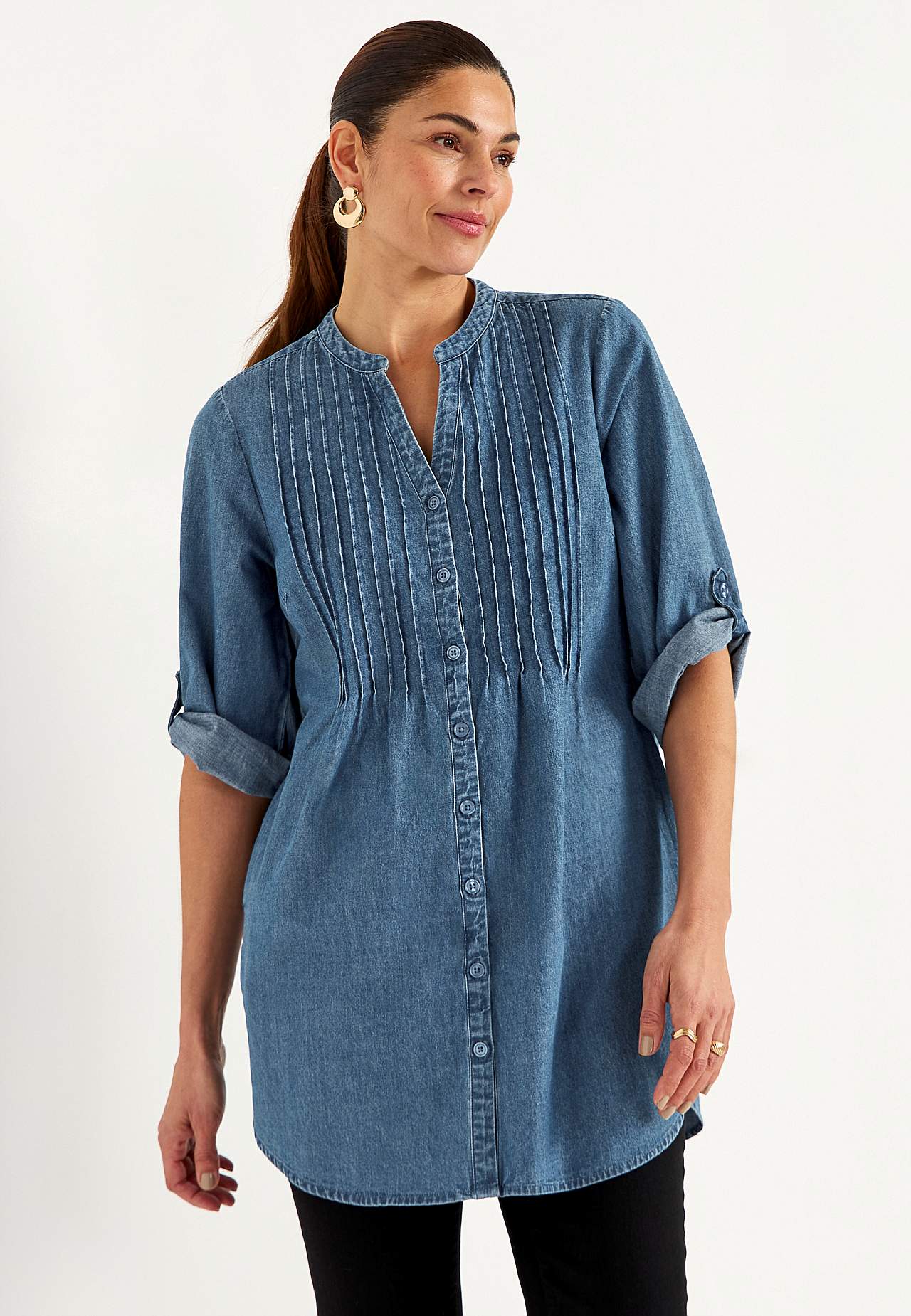 Luftig tunika i let denim med lommer