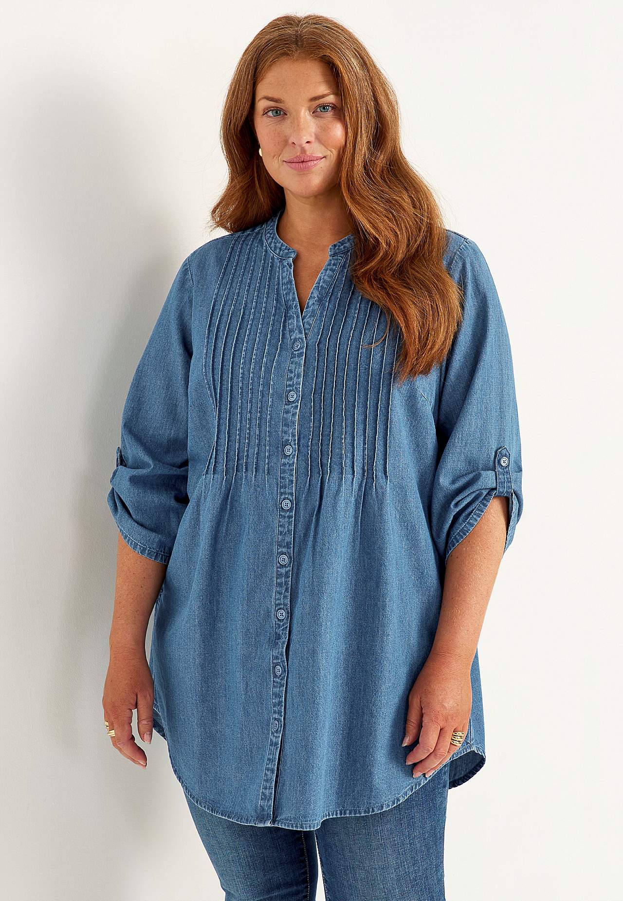 Luftig tunika i let denim med lommer