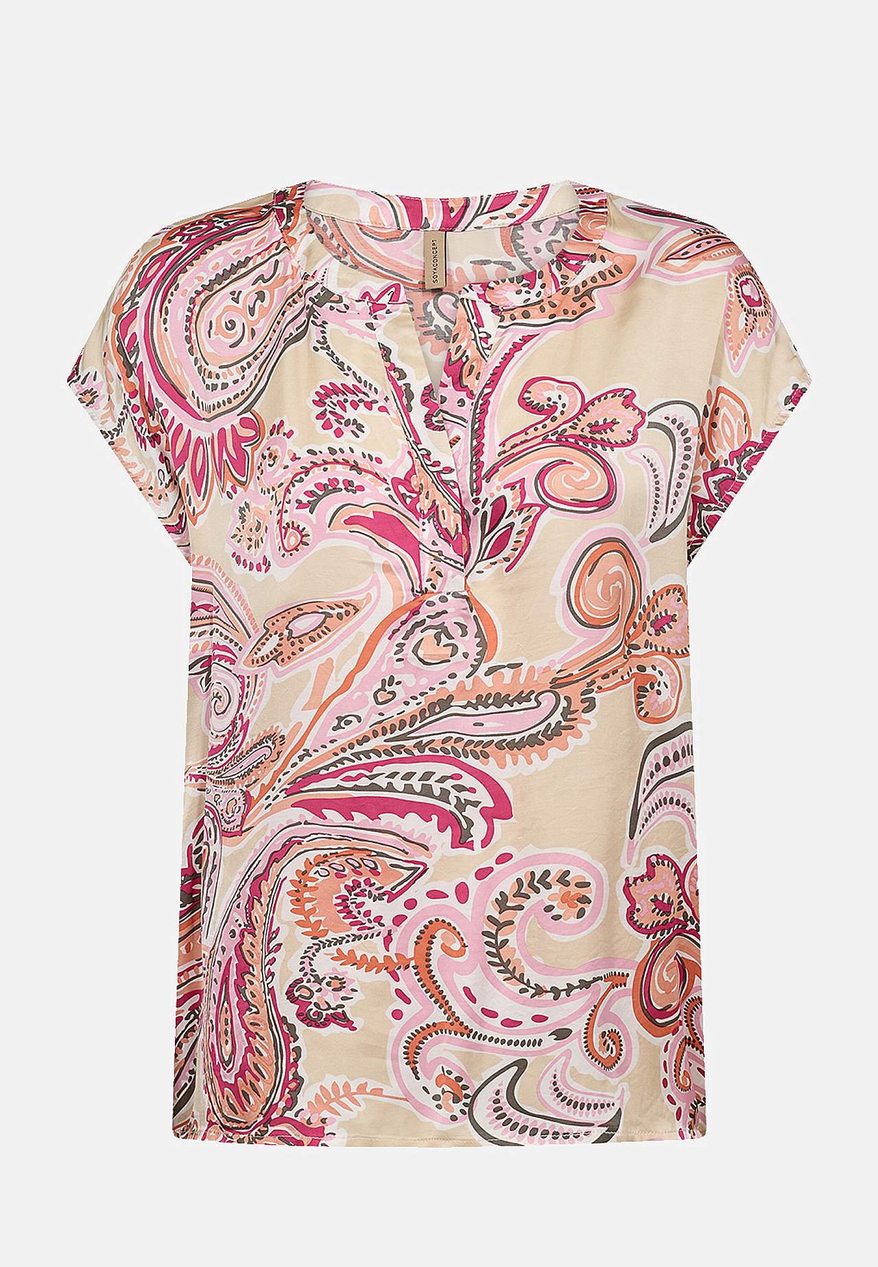 Satinbluse med kort ærme