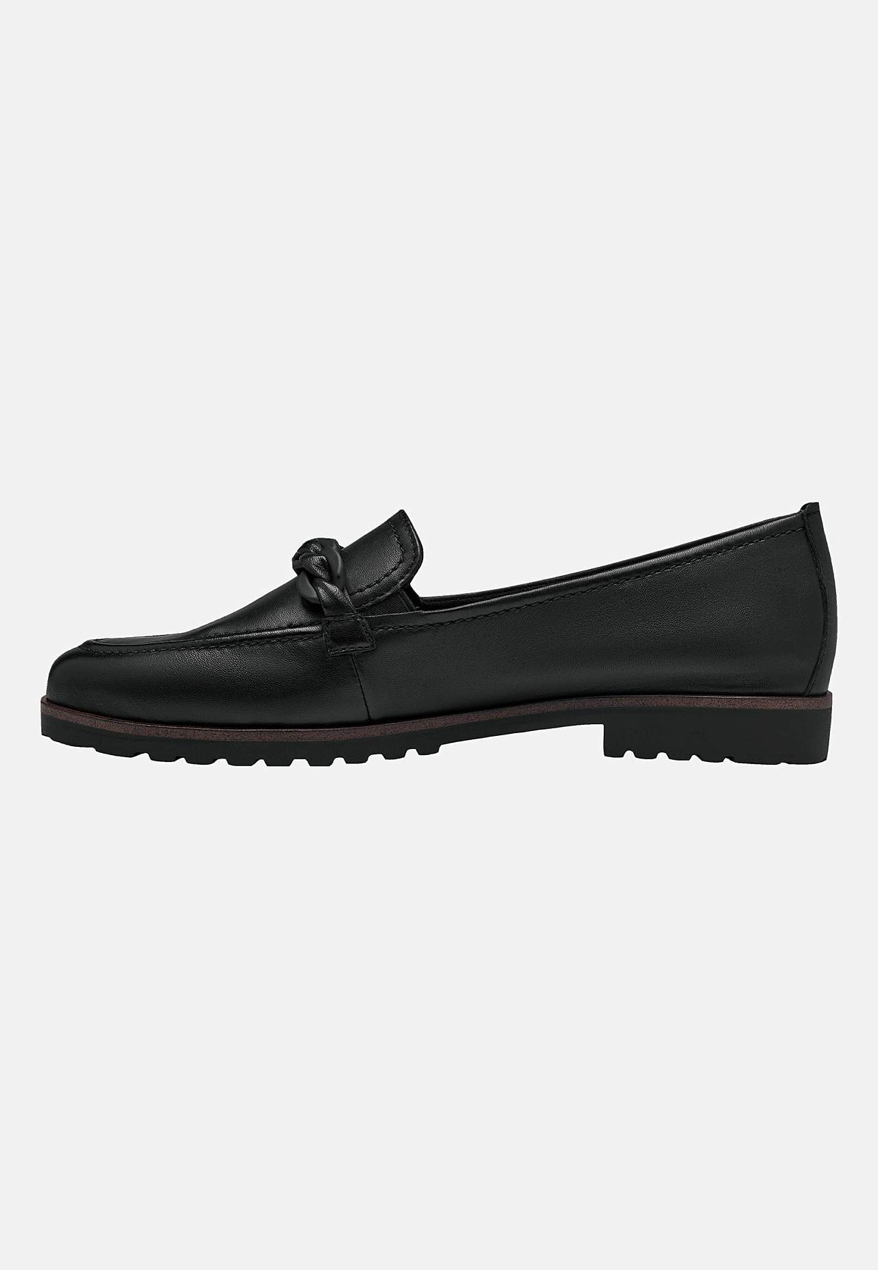 Komfortabel skindloafer med kædedetalje