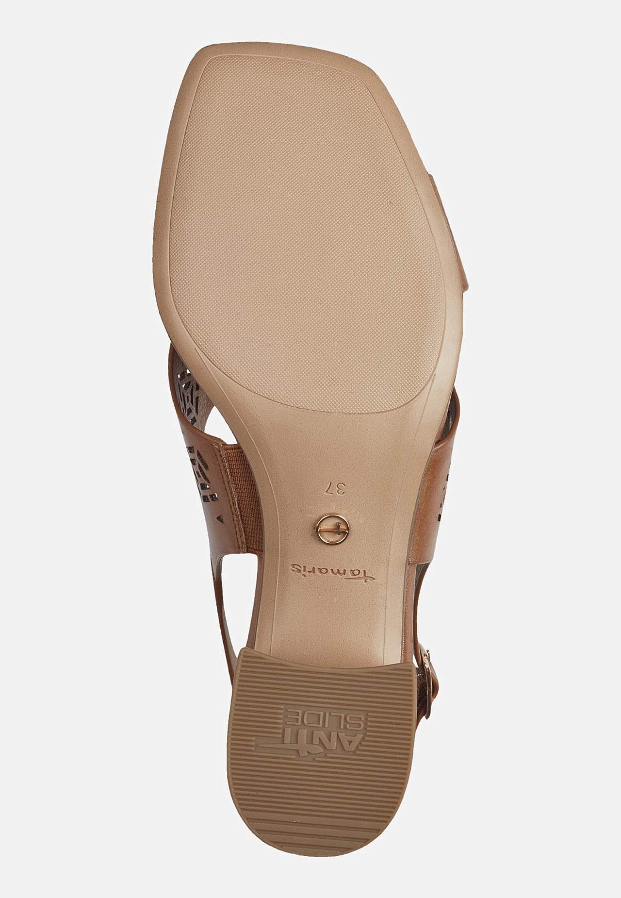 Sandal med hæl med hulmønstrede remme