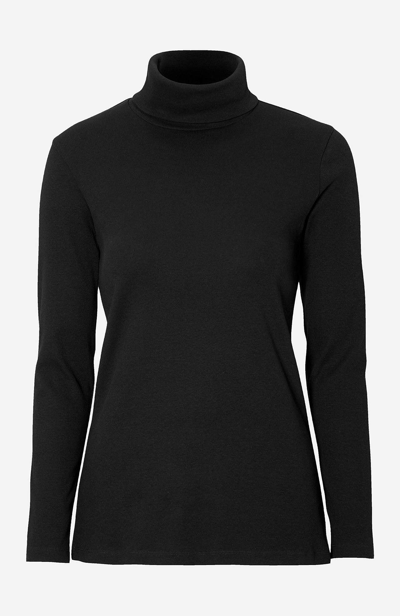 Ribbet turtleneck trøje i økologisk bomuld