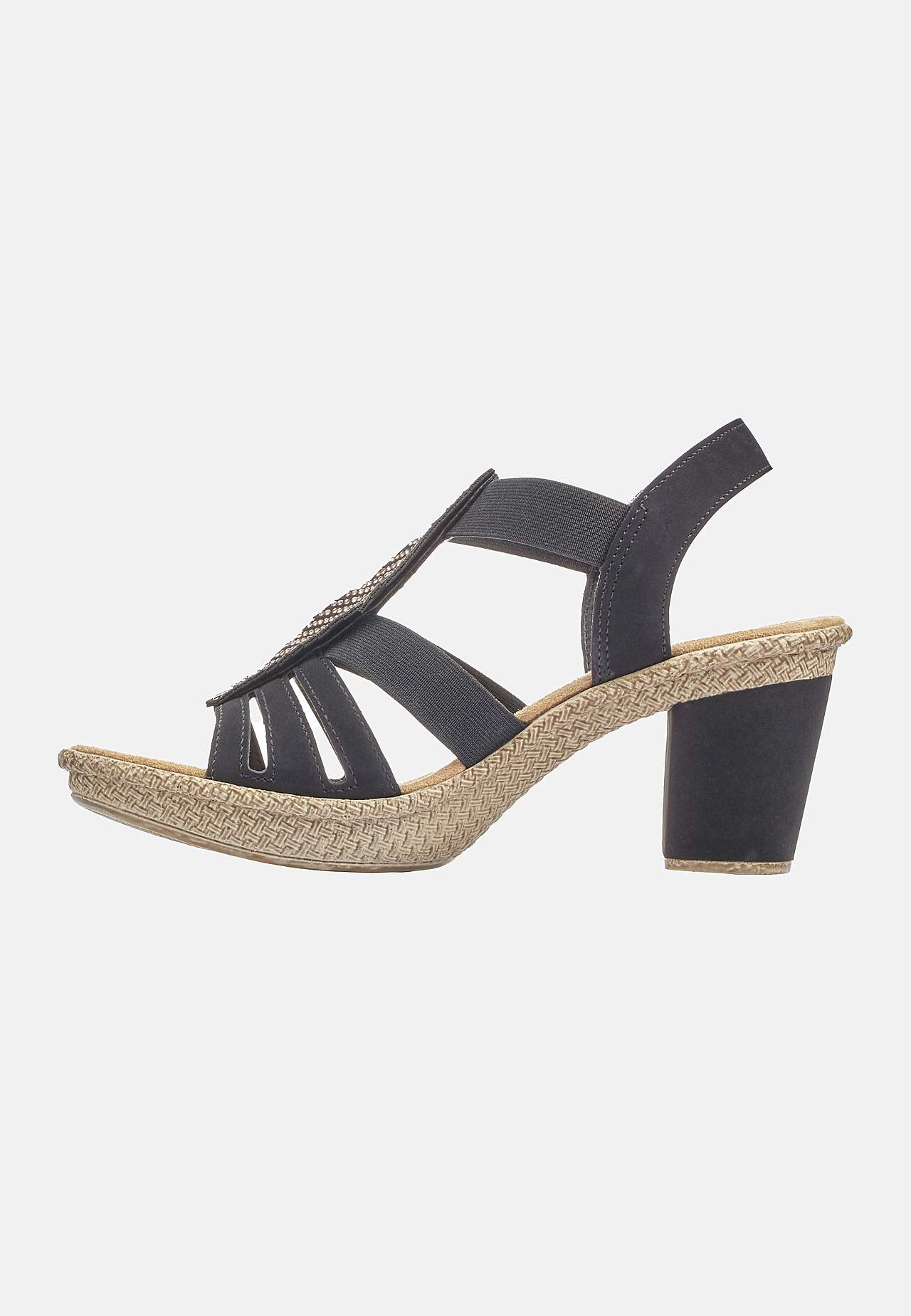 Komfortabel sandal med hæl med elastikremme