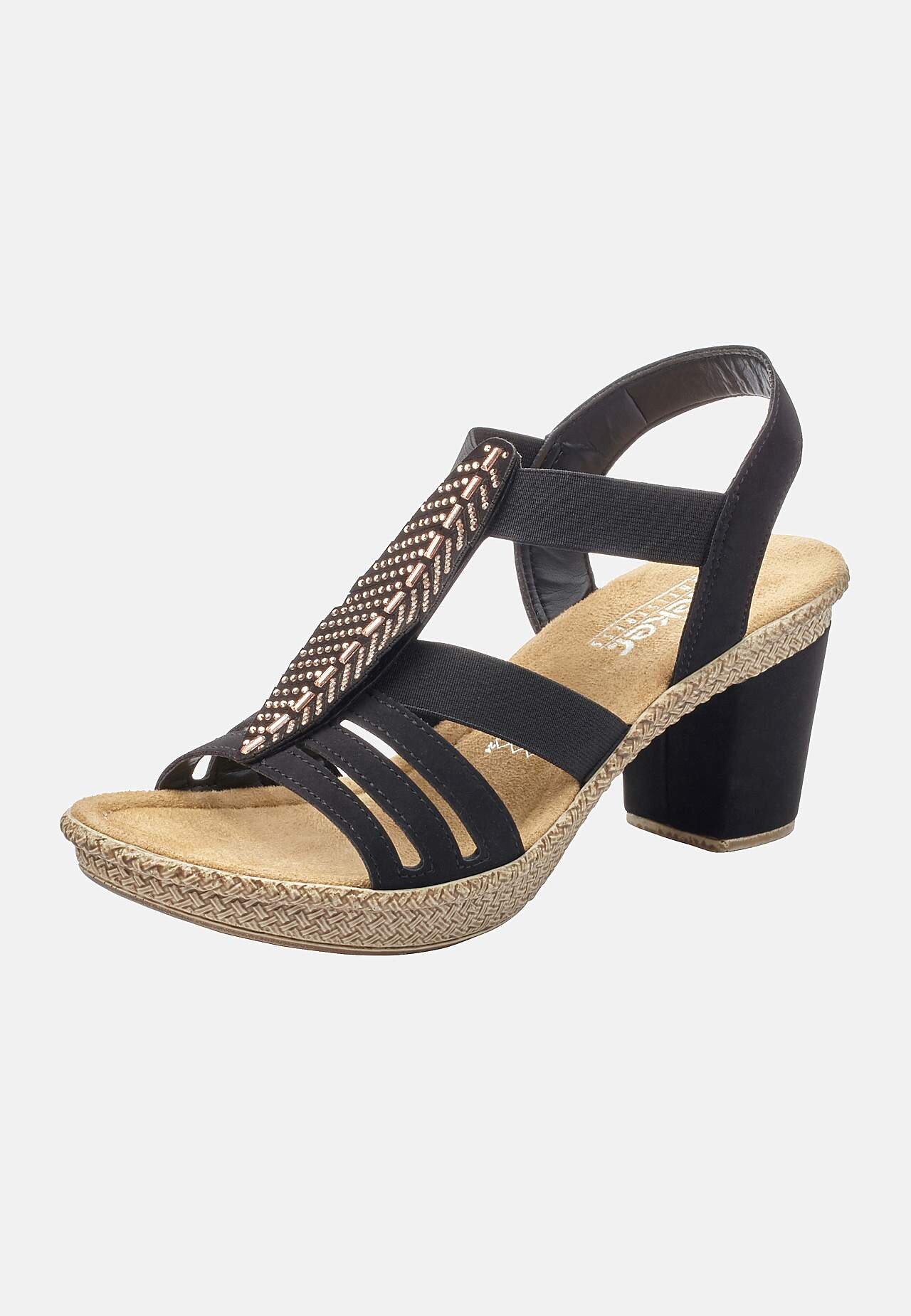 Komfortabel sandal med hæl med elastikremme