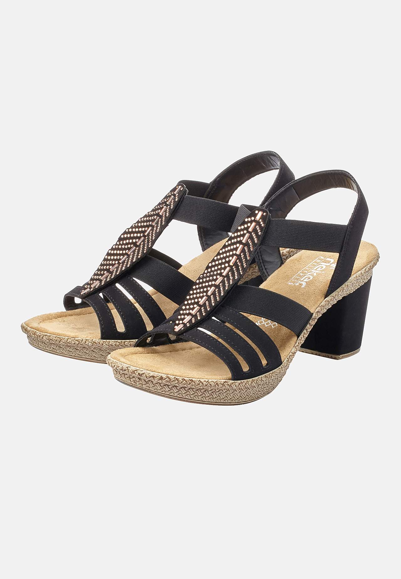 Komfortabel sandal med hæl med elastikremme