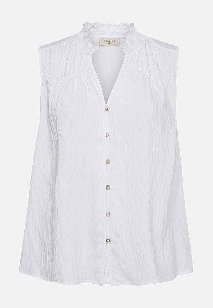 Ærmeløs bluse med rynkedetaljer