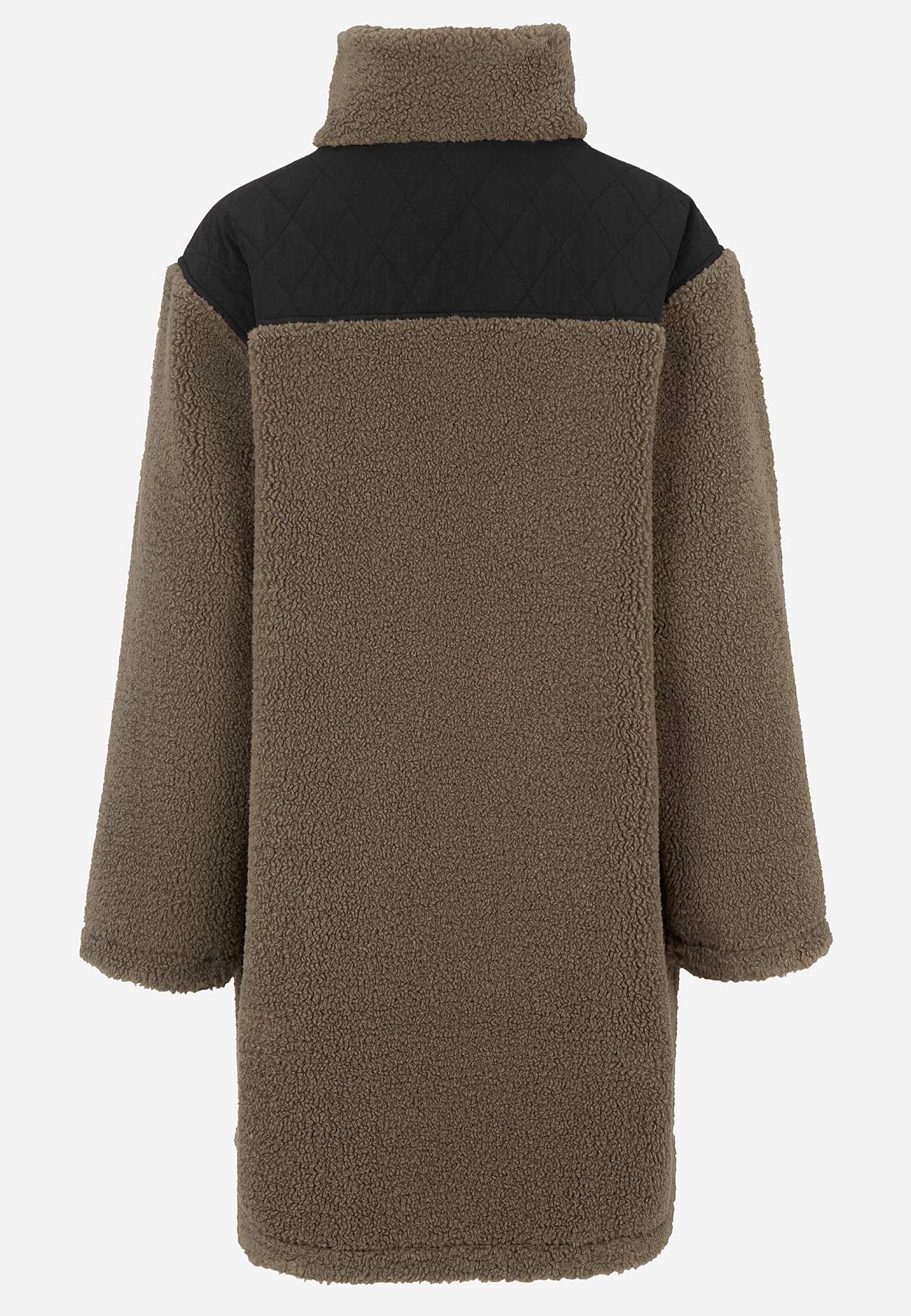 Lang fleecejakke med høj krave