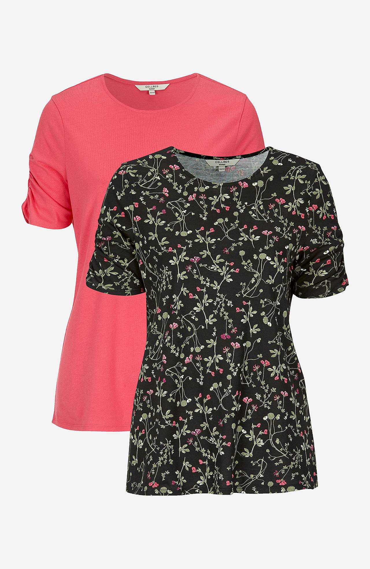 Jerseytop med rynkede ærmer 2-pack