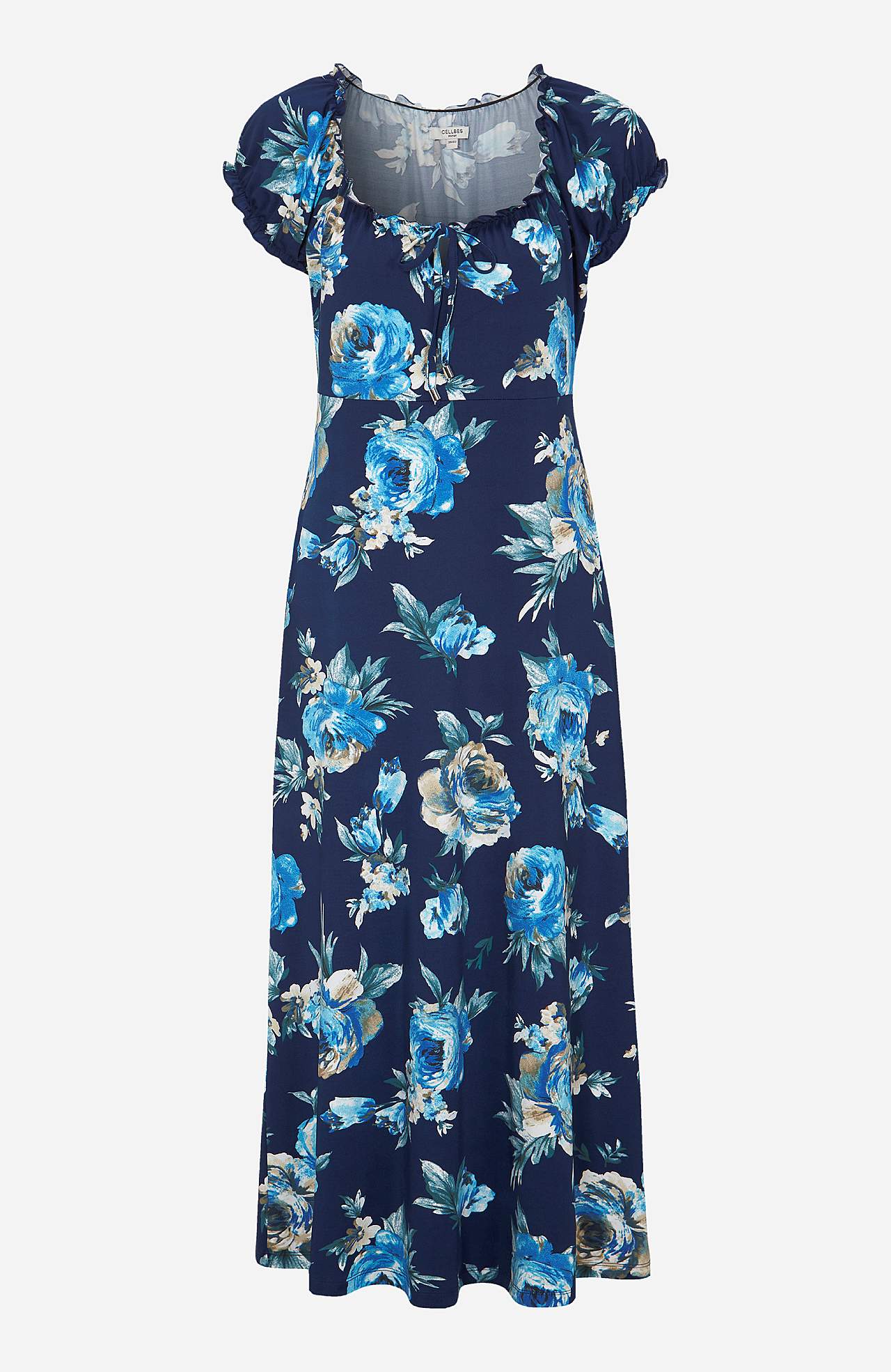 Lang, mønstret off-shoulder-kjole