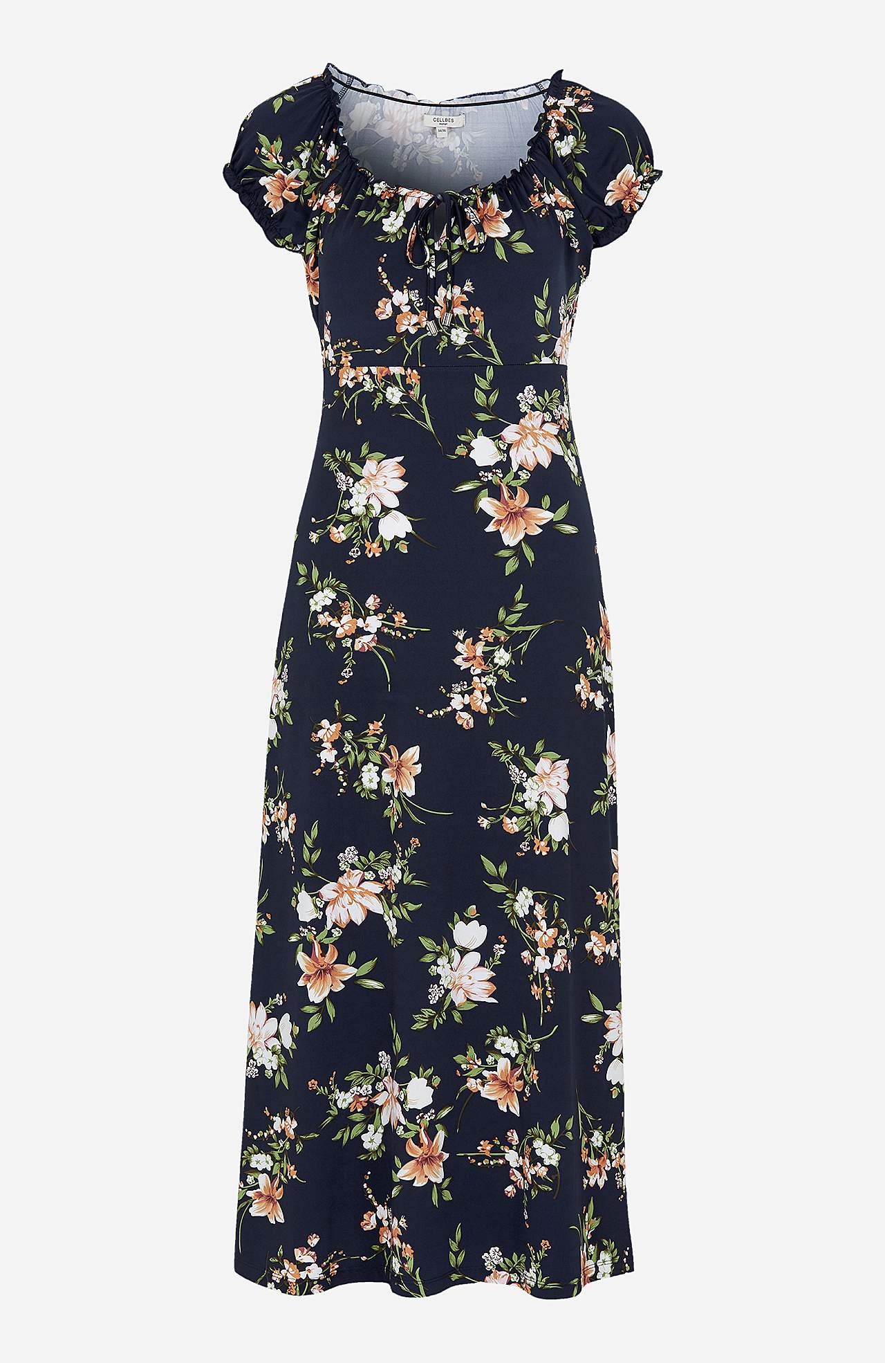Lang, mønstret off-shoulder-kjole