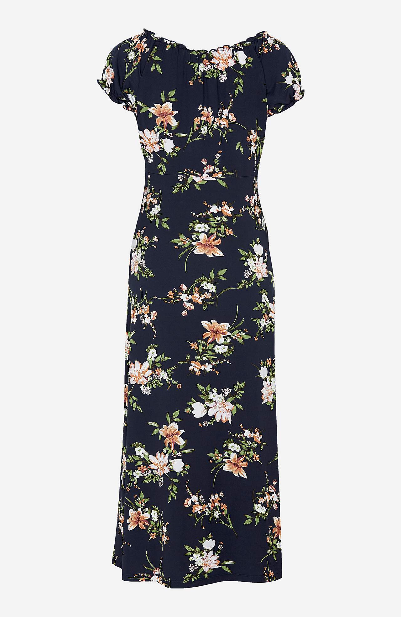 Lang, mønstret off-shoulder-kjole