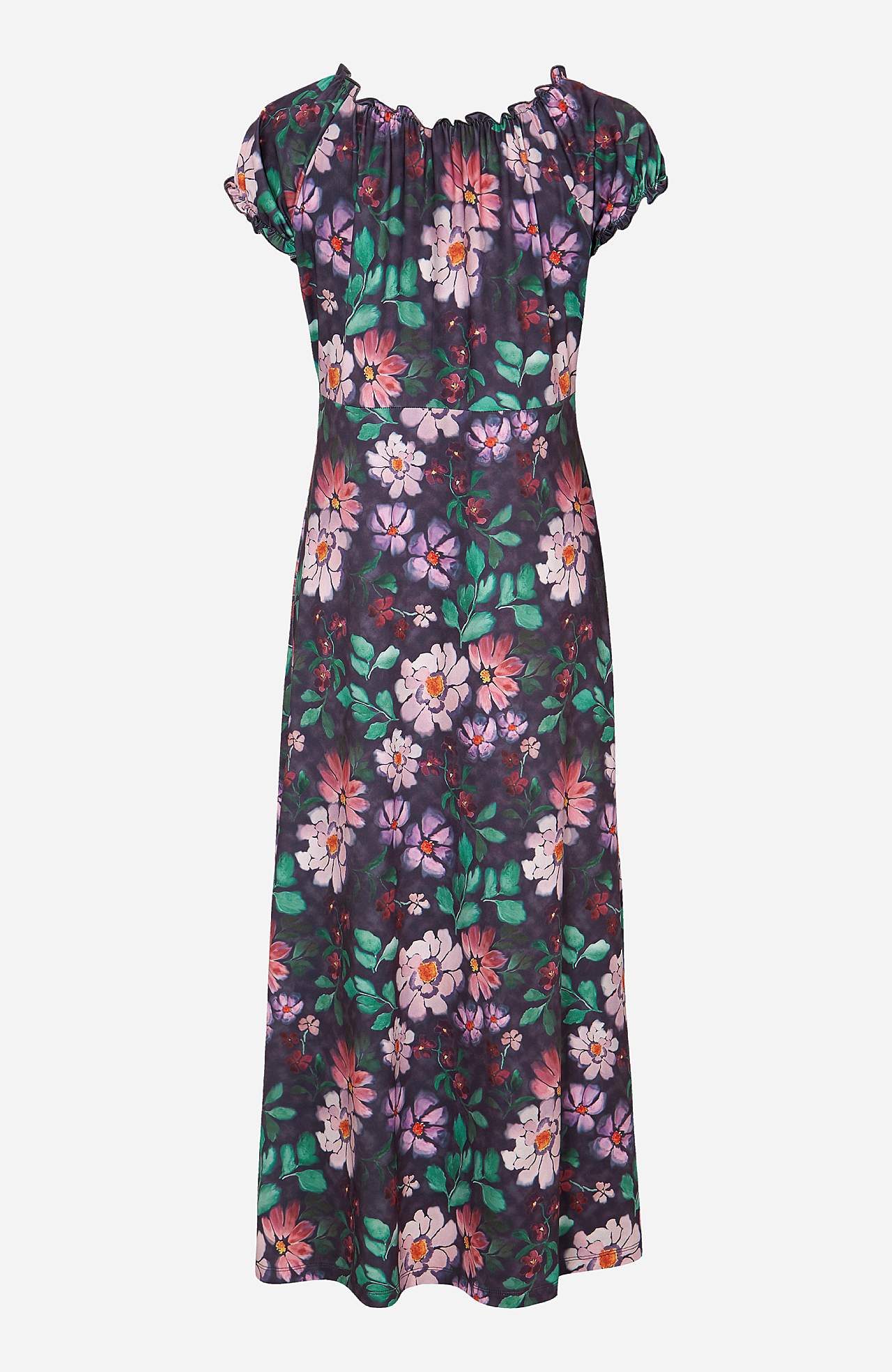 Lang, mønstret off-shoulder-kjole