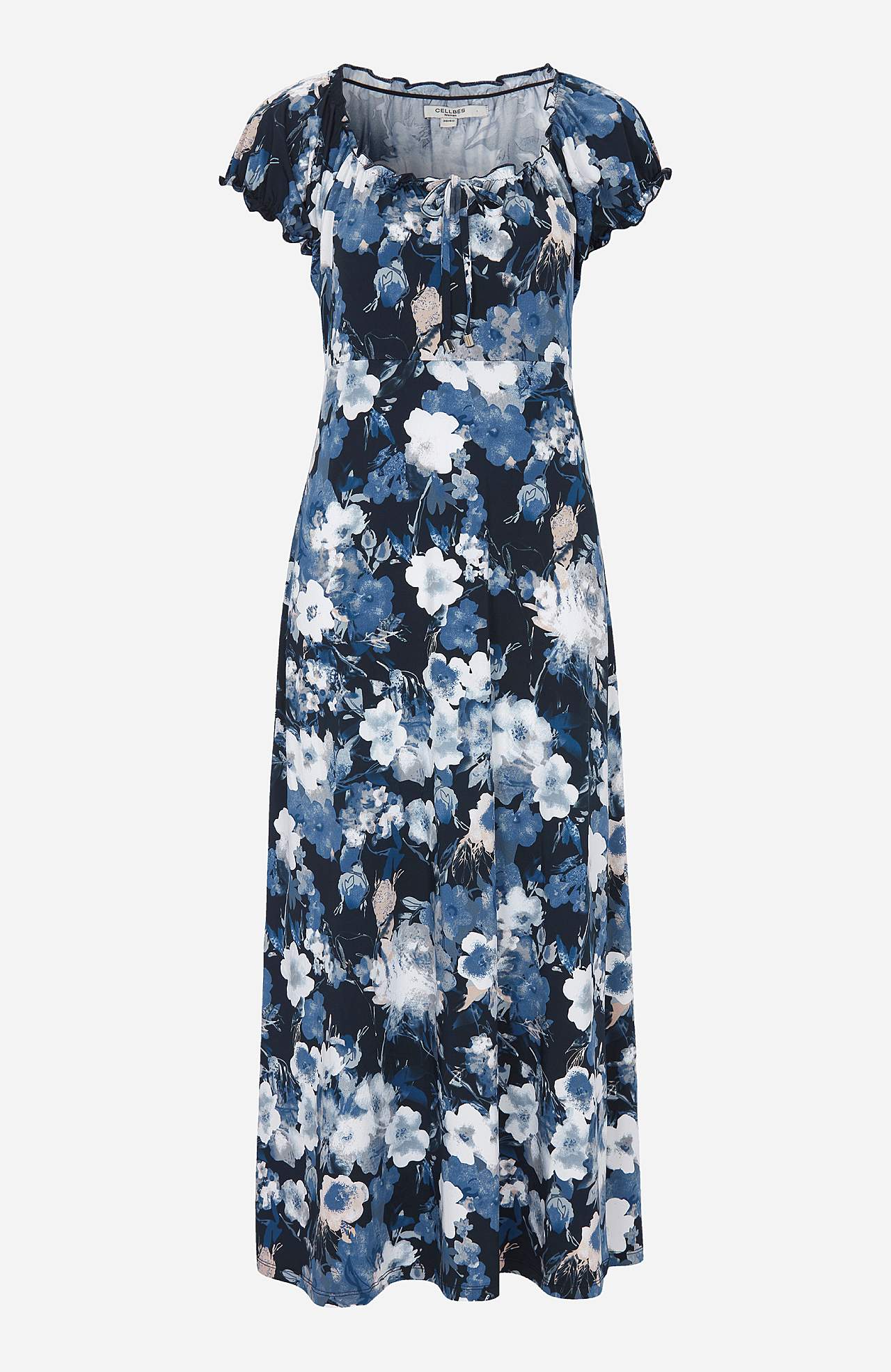Lang, mønstret off-shoulder-kjole