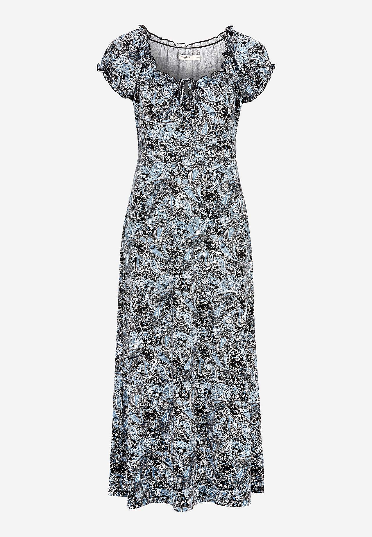 Lang, mønstret off-shoulder-kjole